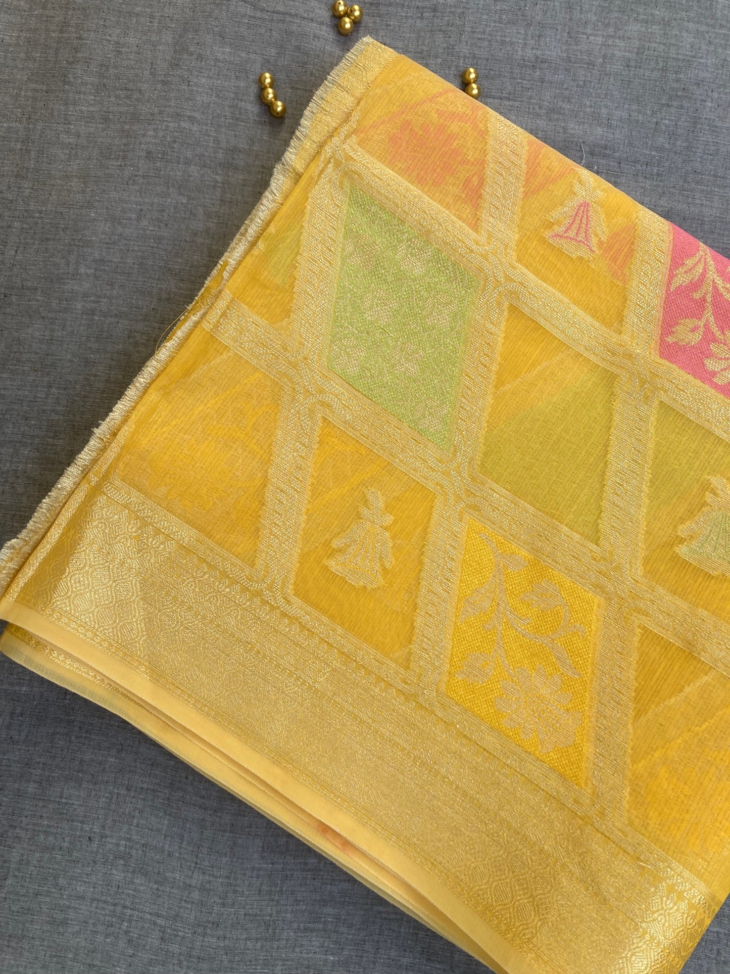 Saffron Zari Kota Doria Saree