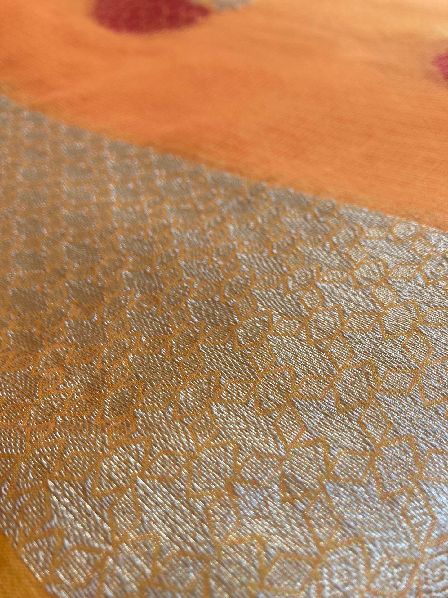 Carrot Zari Kota Doria Saree