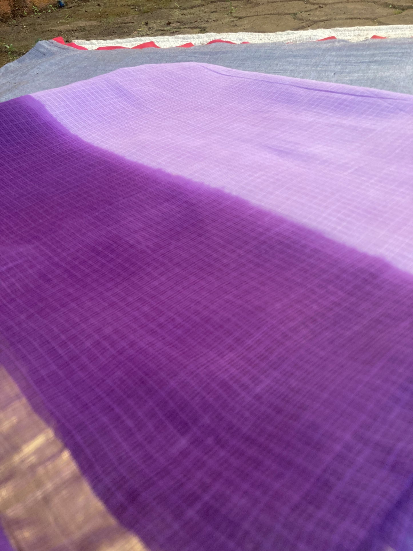 French Lilac Ombre-Dyed Kota Doria Saree
