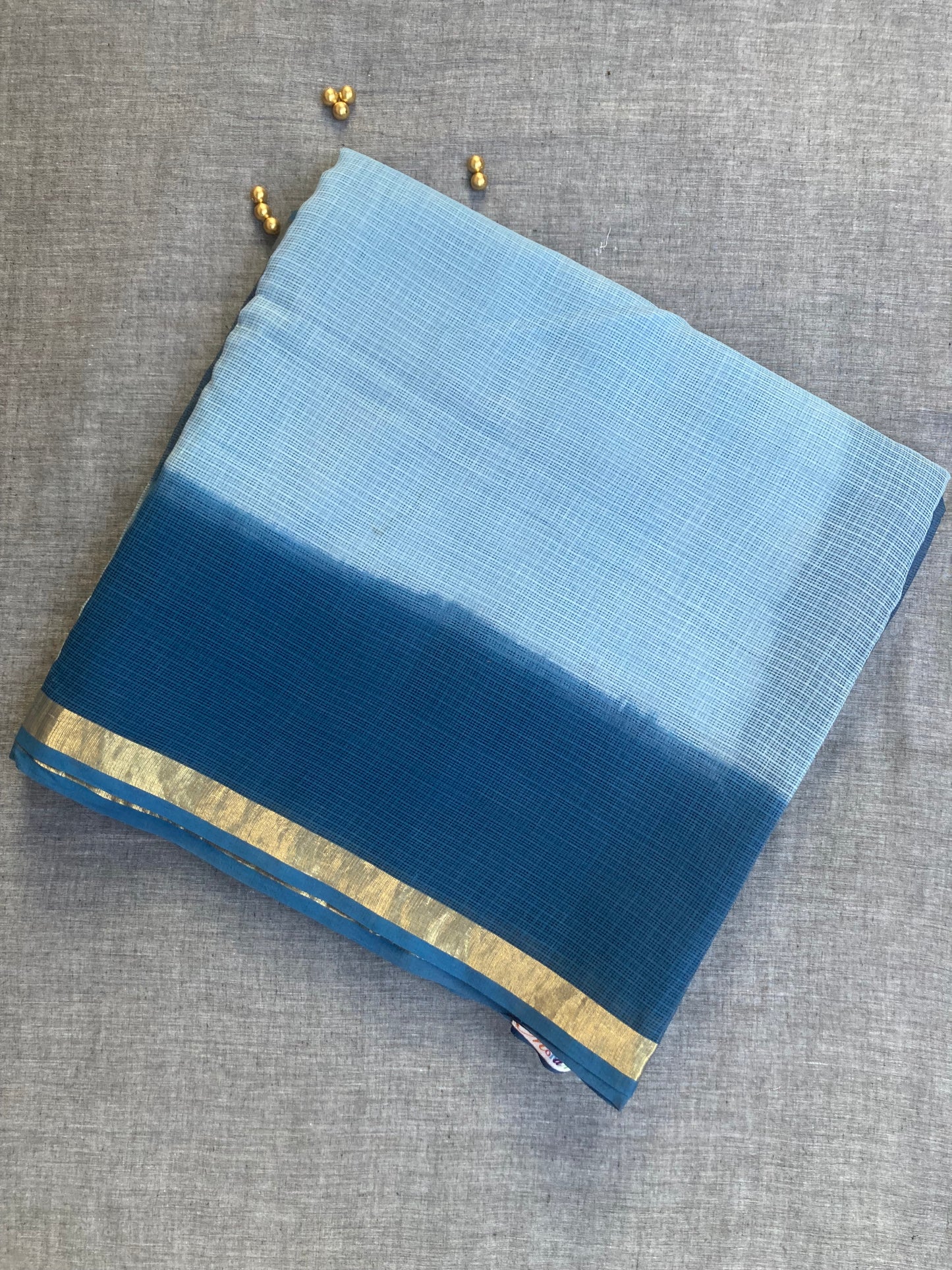 Sky Blue Ombre-Dyed Kota Doria Saree