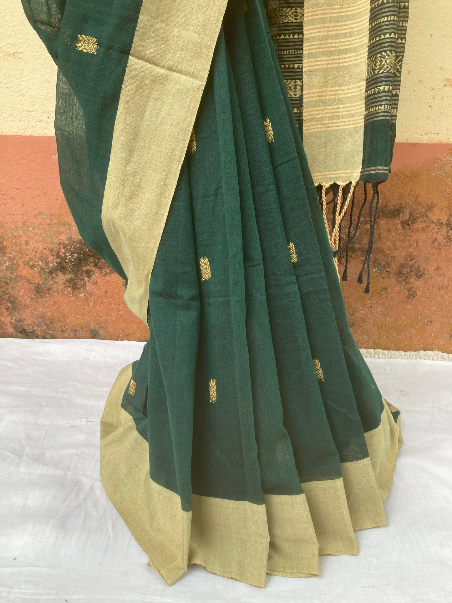 Dark Green Khadi Cotton Saree