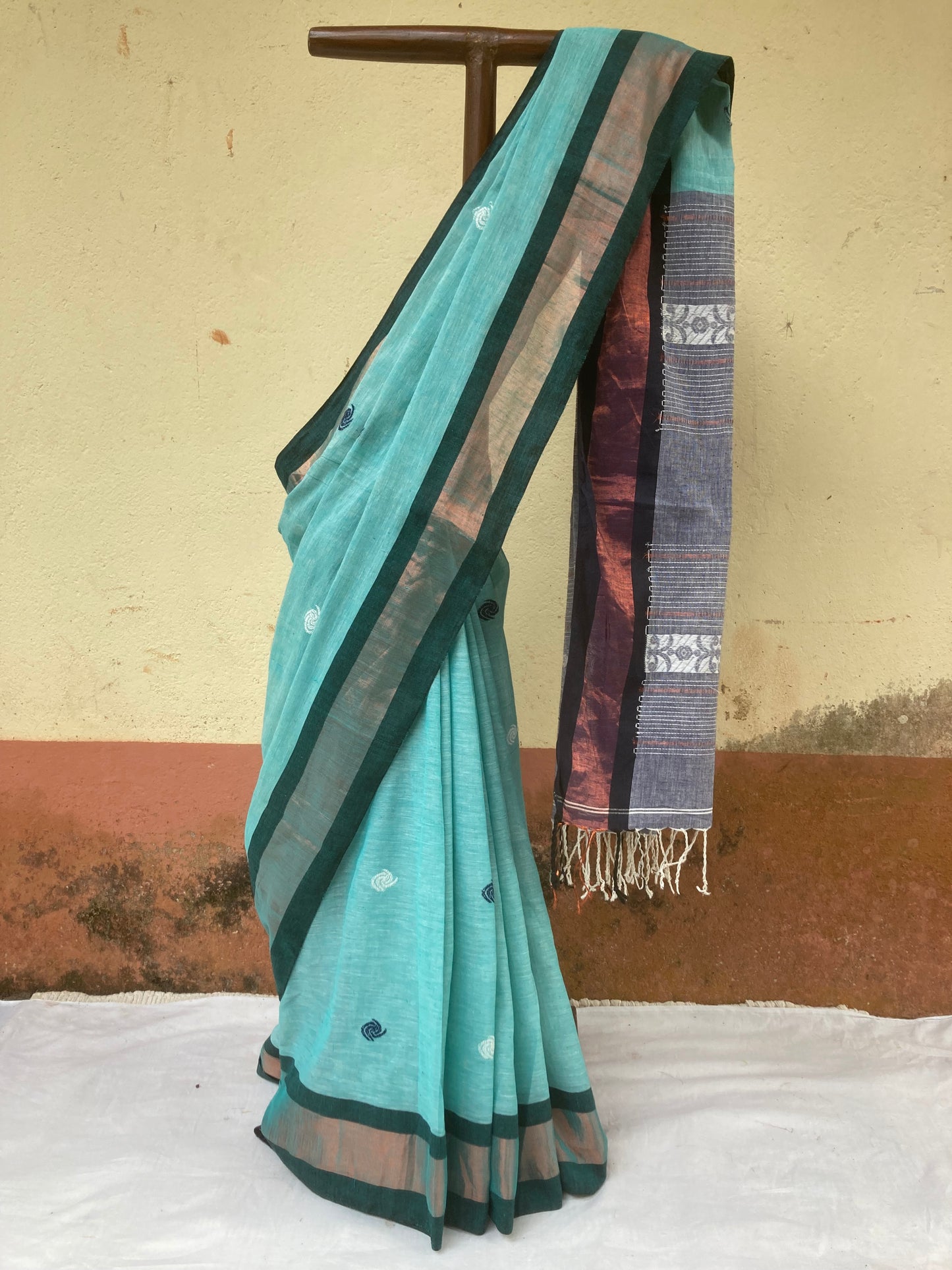 Cyan Blue  Khadi Cotton Saree