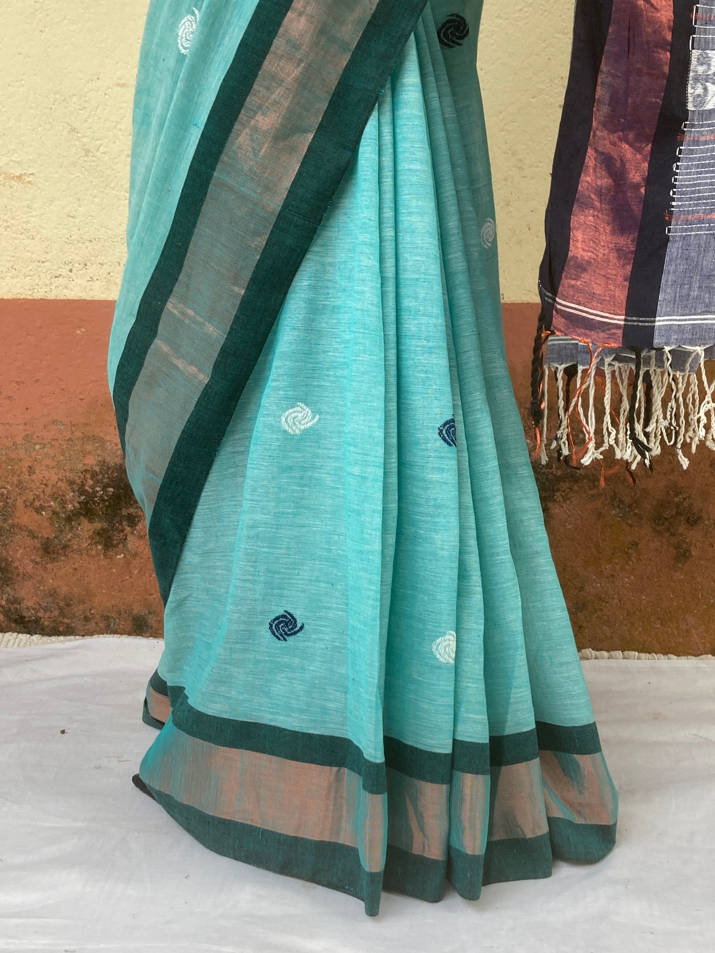 Cyan Blue  Khadi Cotton Saree
