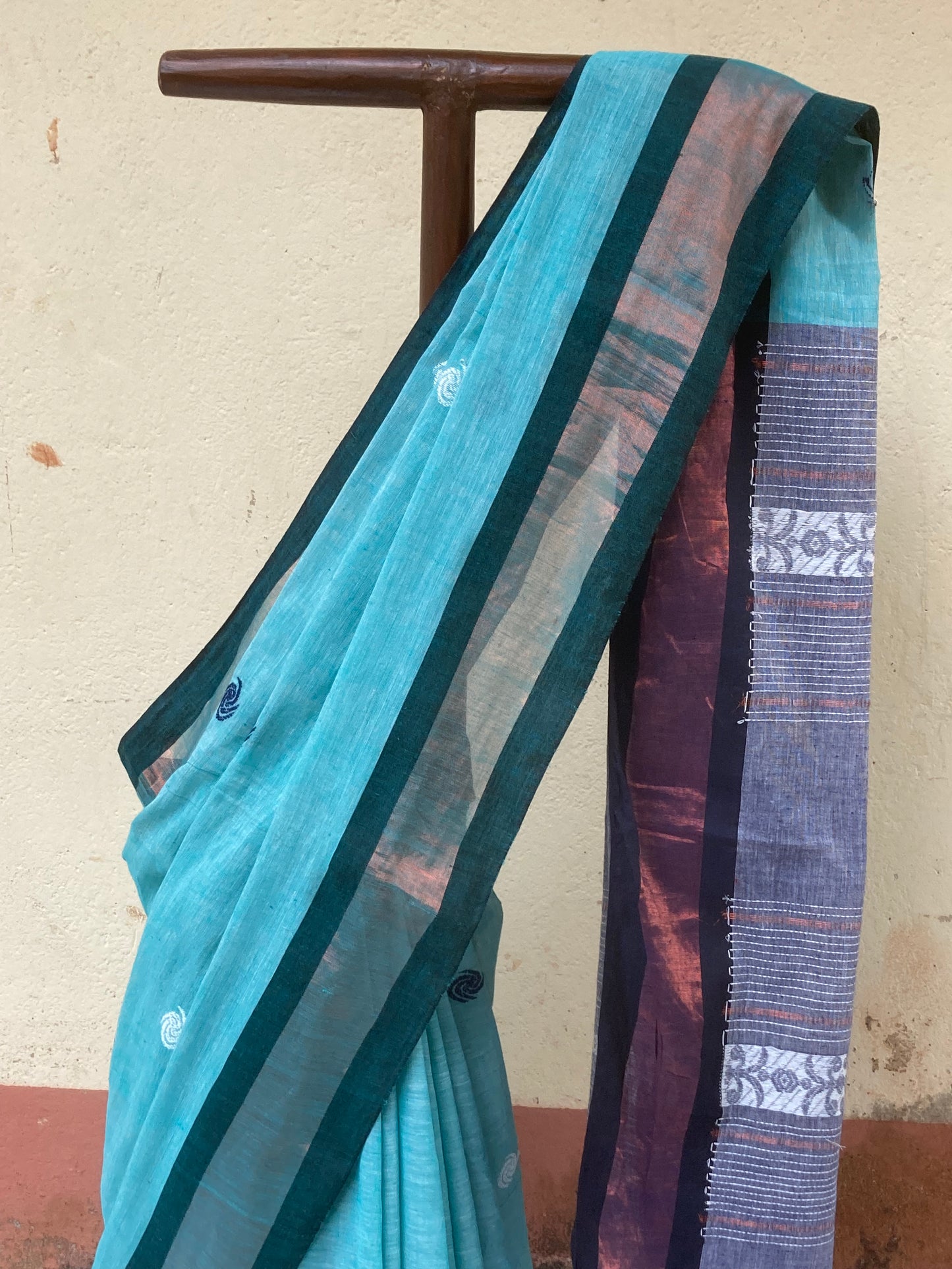 Cyan Blue  Khadi Cotton Saree