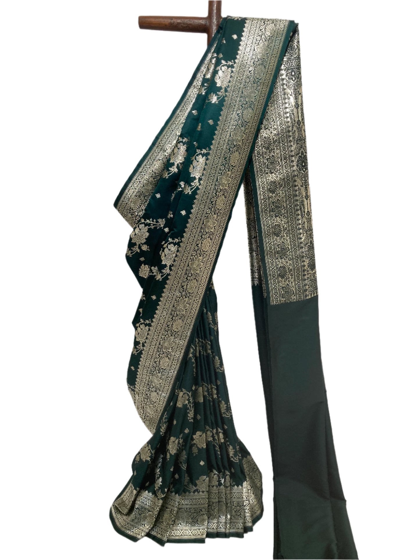 Bottle green Banarasi satin Saree