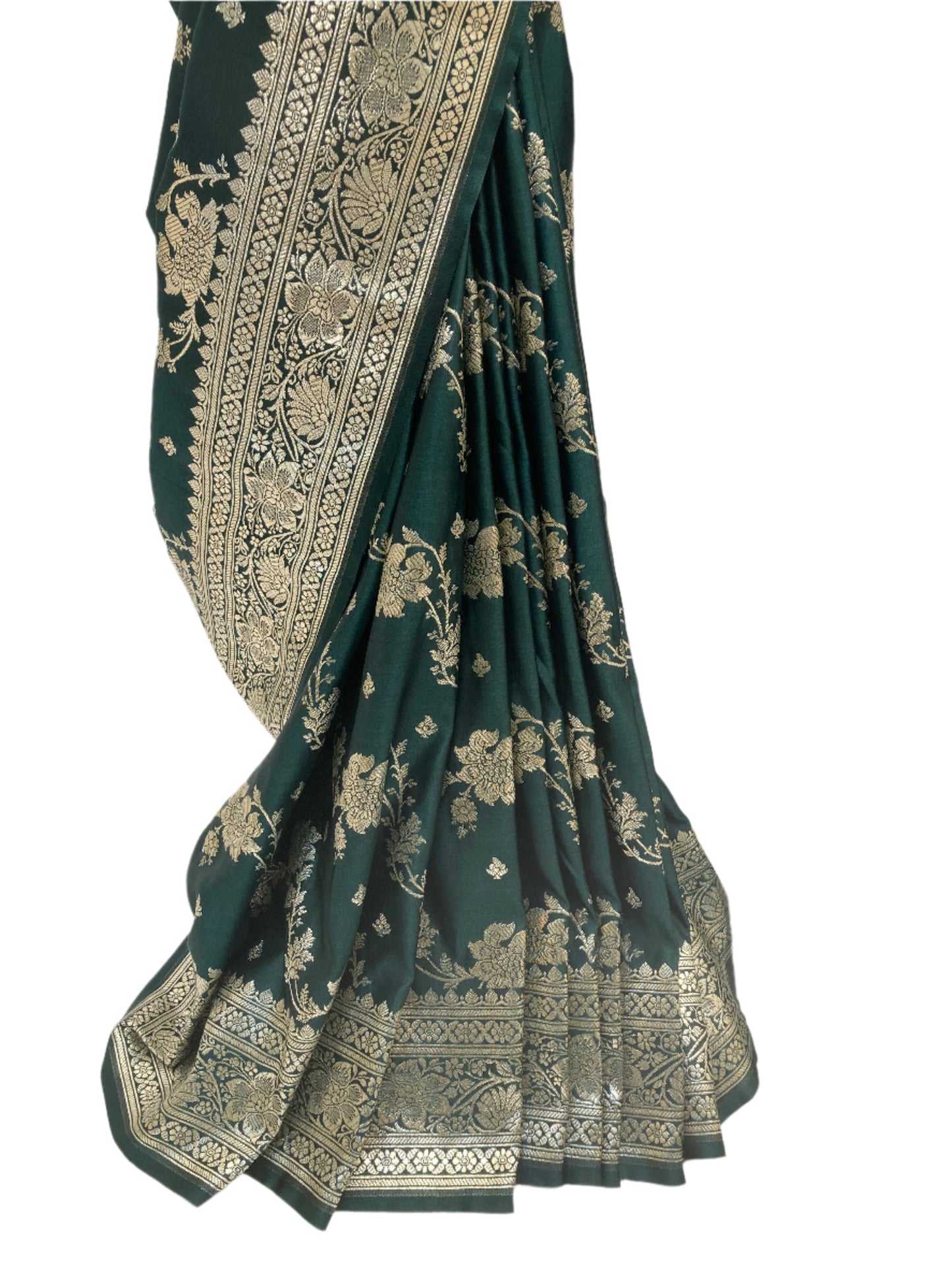 Bottle green Banarasi satin Saree