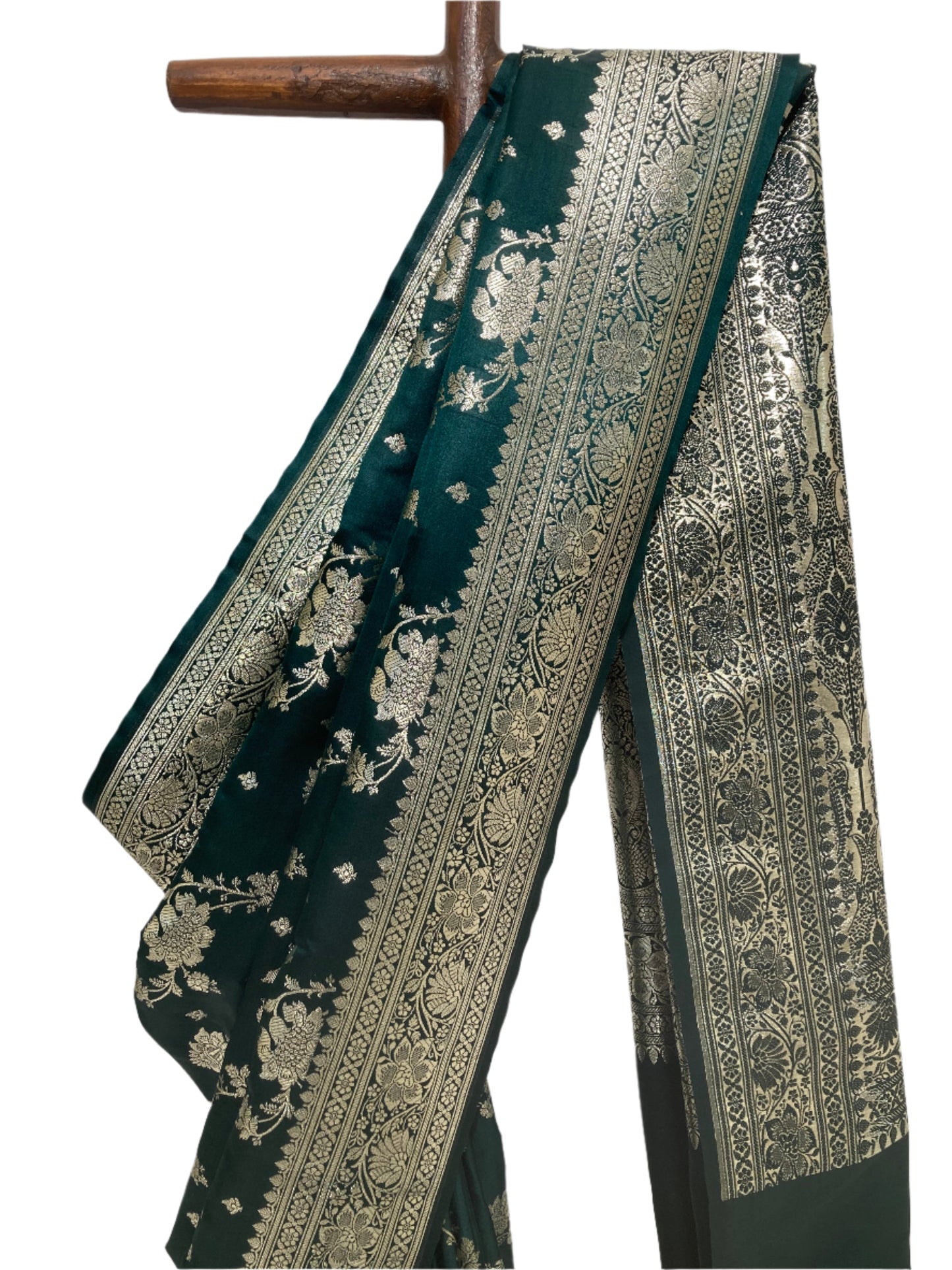 Bottle green Banarasi satin Saree