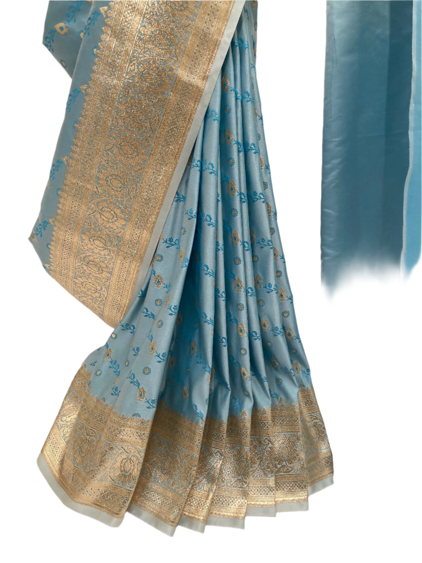 Baby Blue Banarasi Satin saree