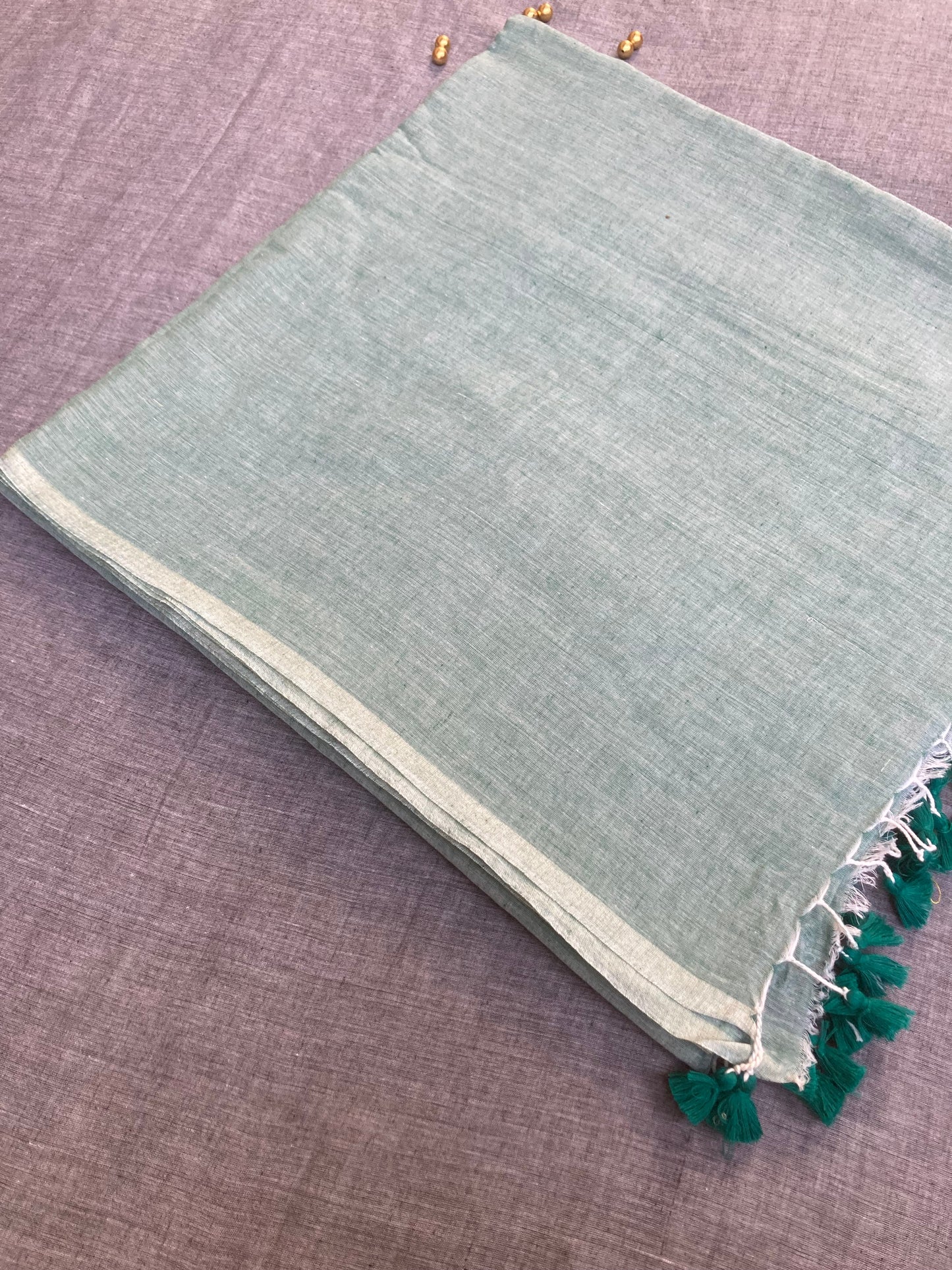 Cyan Green Mul Cotton Saree
