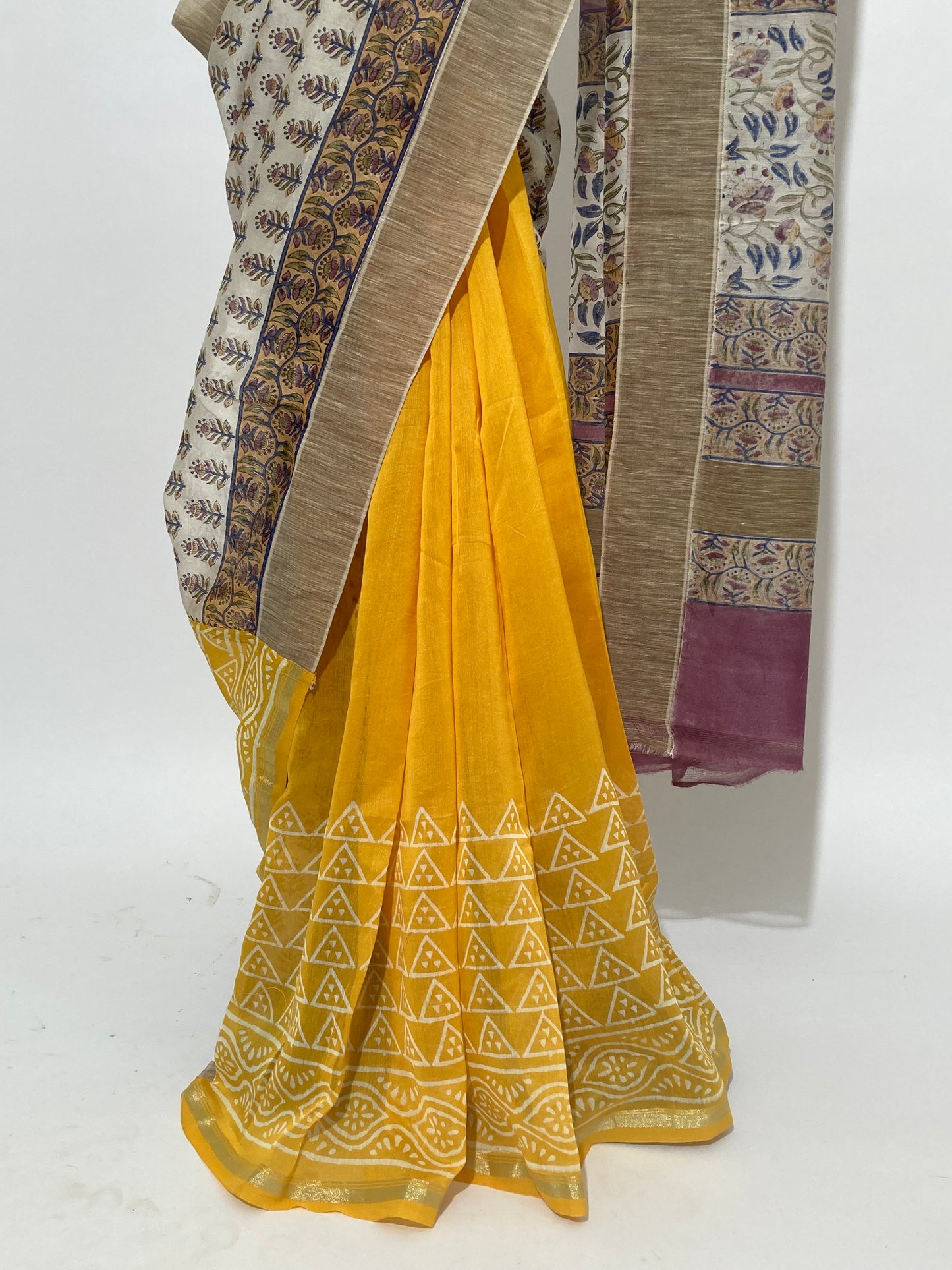 Cream And Yellow Maanto Patli Pallu Saree