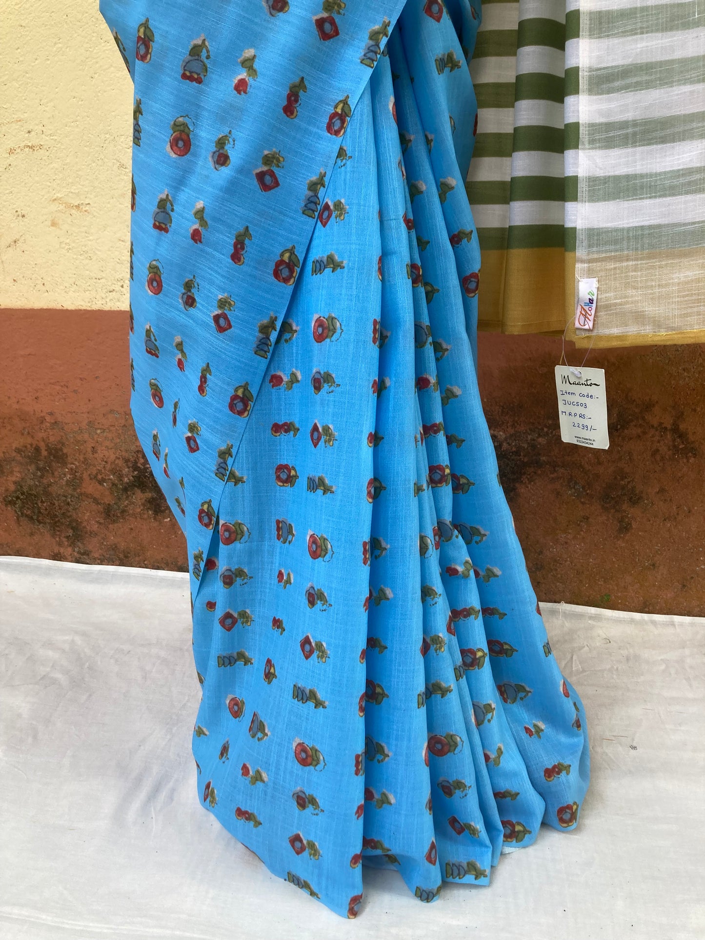 Royal Blue Jute Cotton Saree