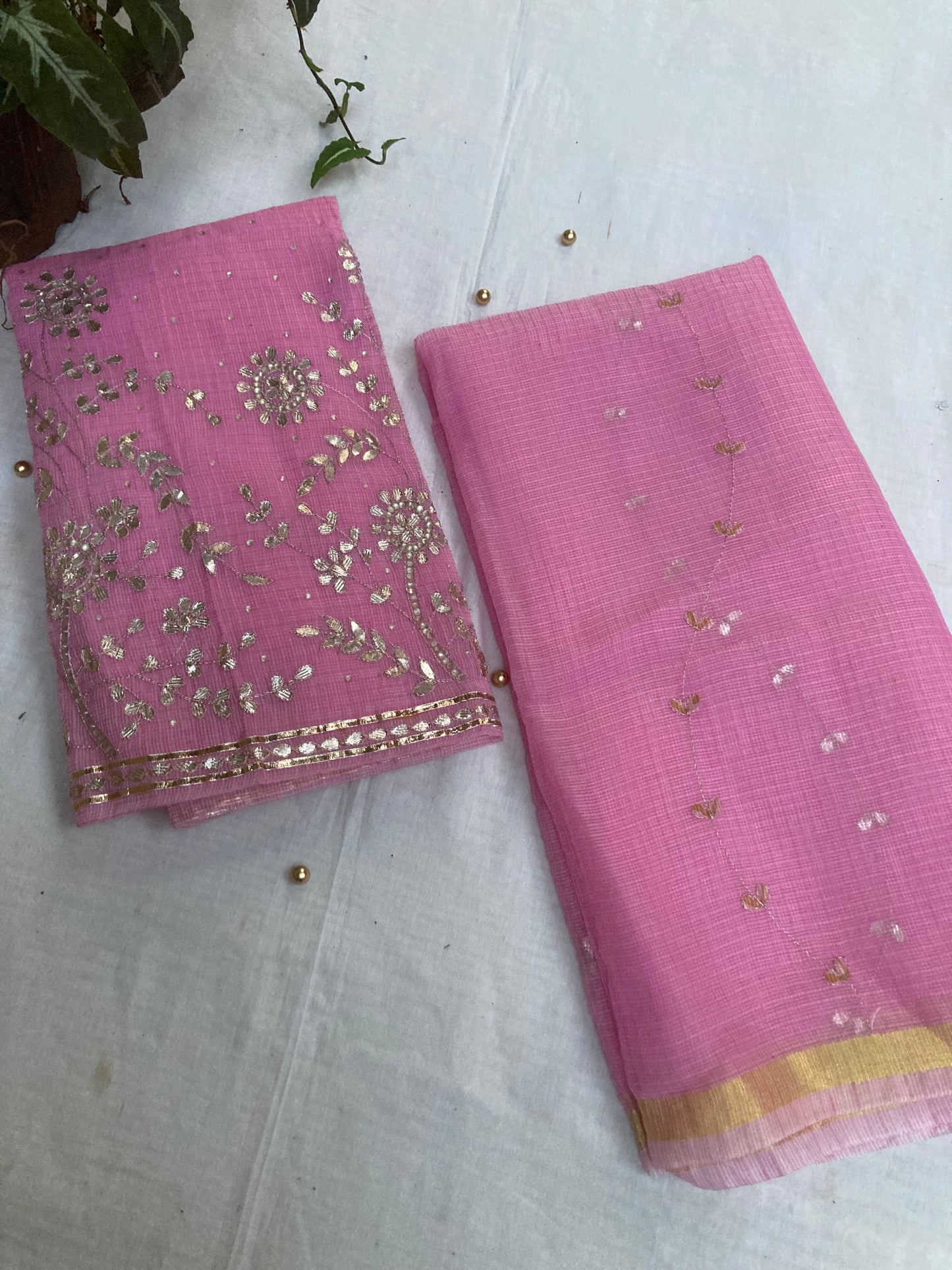 Baby Pink Kota Doria Dress Material