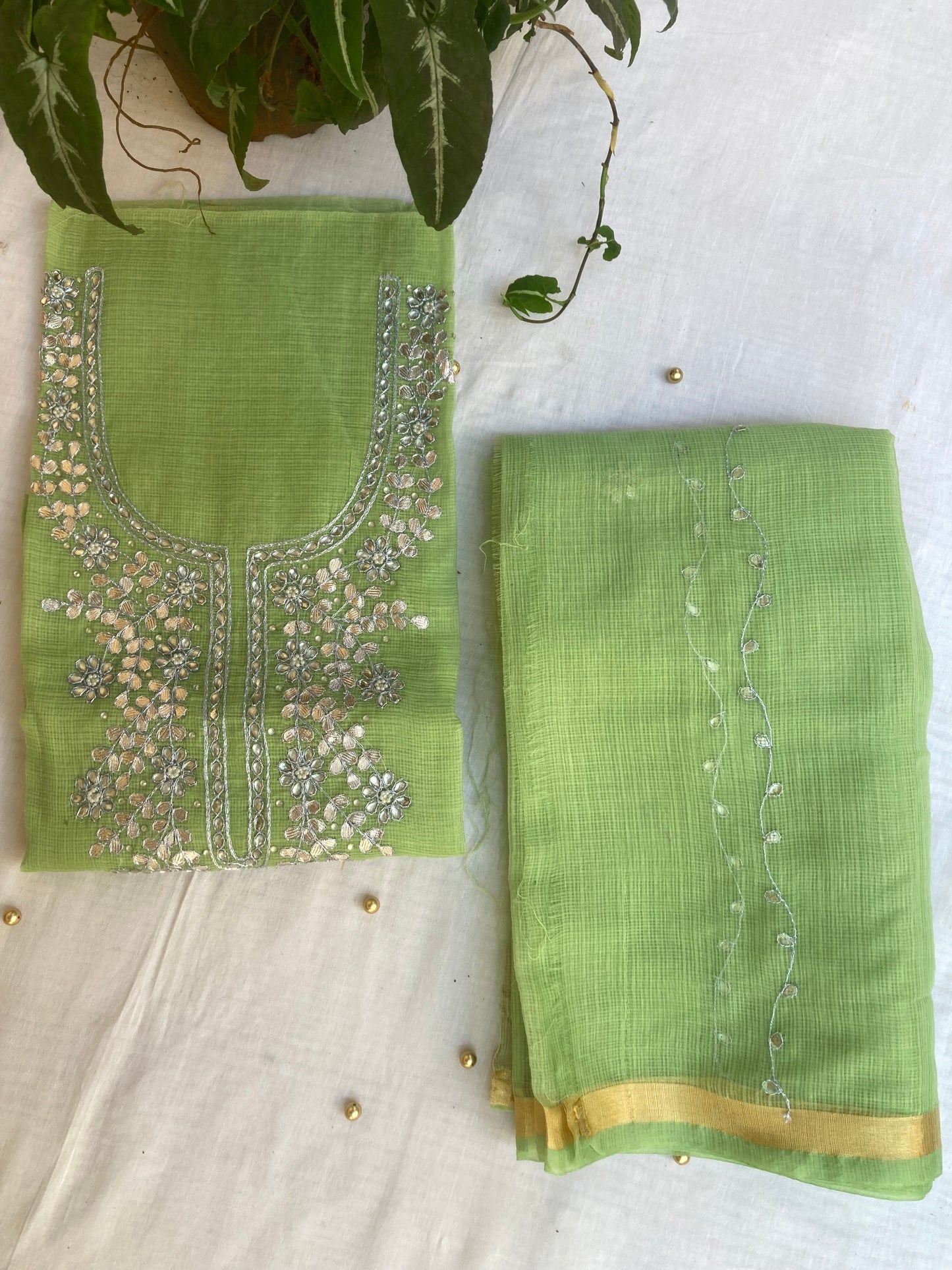 Parakeet Kota Doria Dress Material
