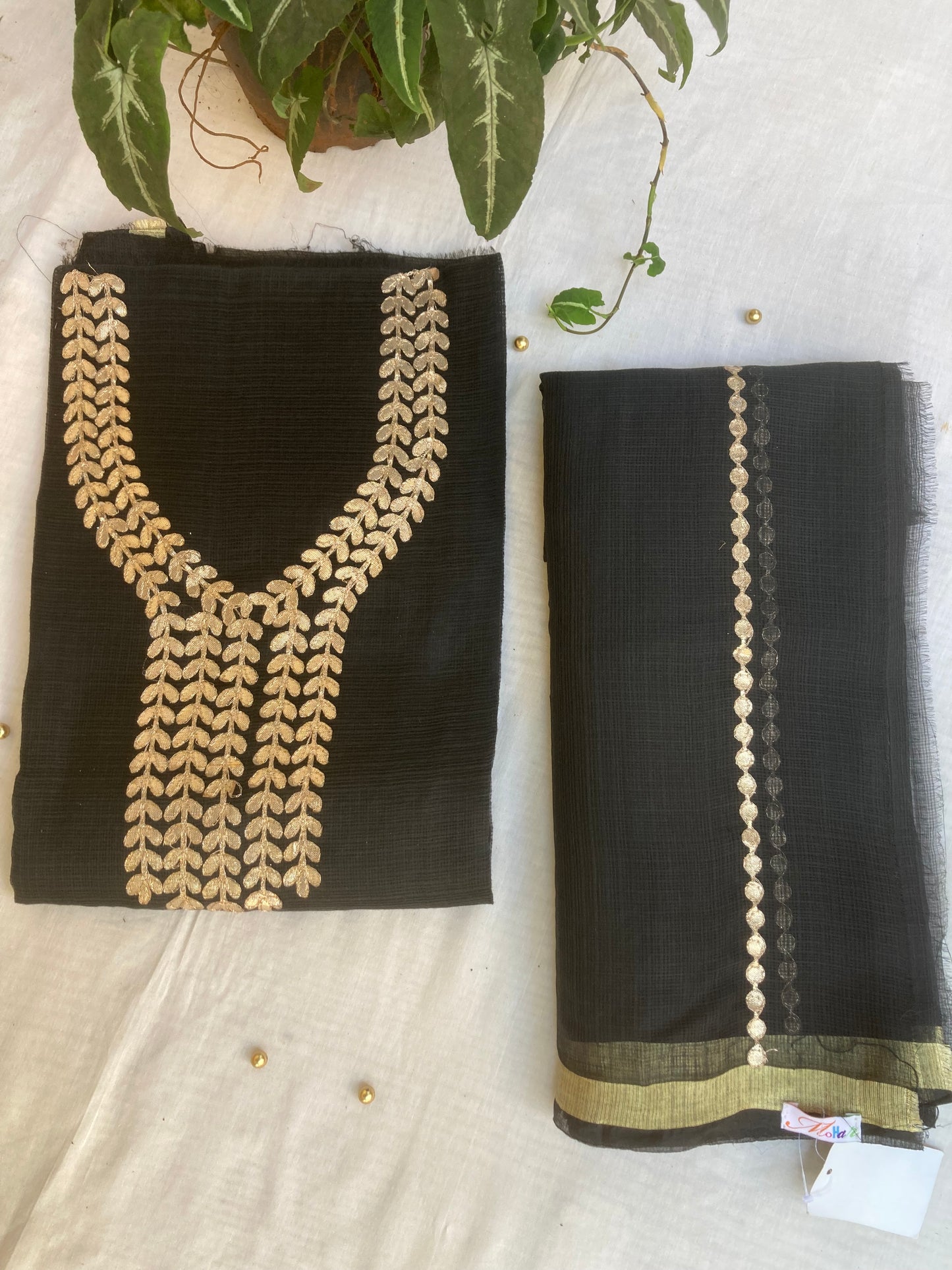 Charcoal Black Kota Doria Dress Material
