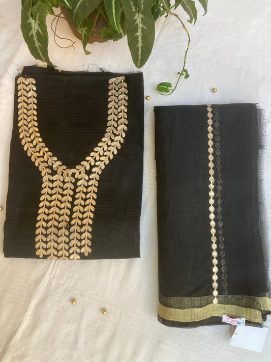 Charcoal Black Kota Doria Dress Material