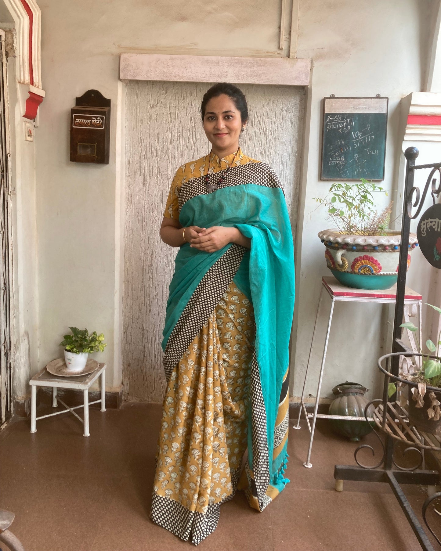 Mustered Yellow Maanto Concept Saree