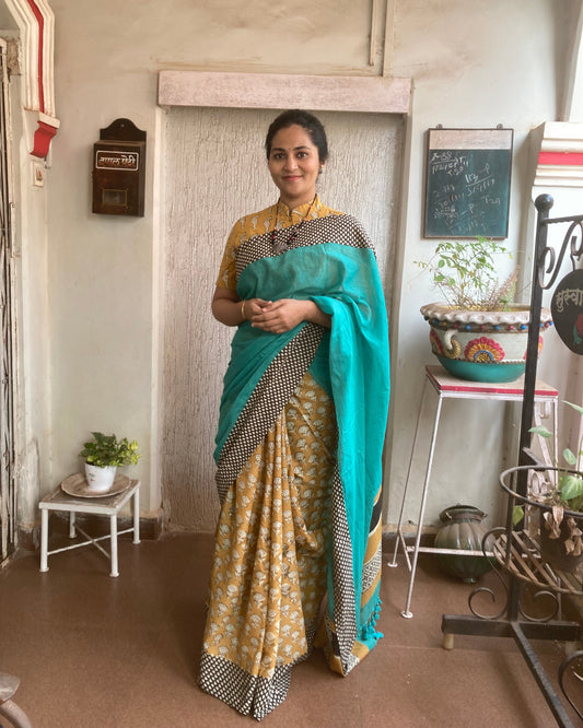 Mustered Yellow Maanto Concept Saree