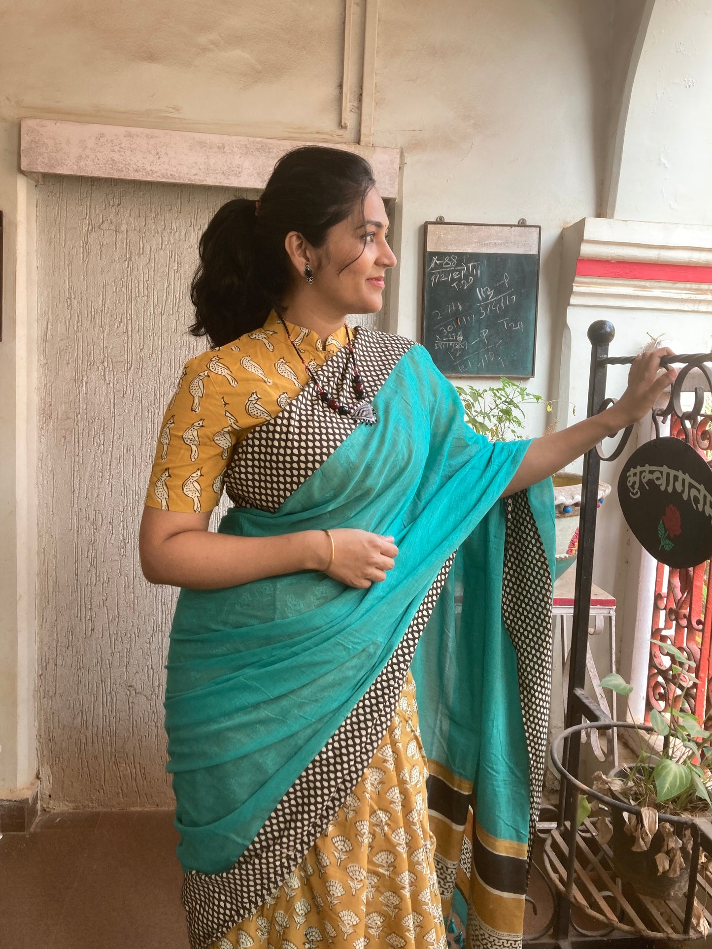 Mustered Yellow Maanto Concept Saree