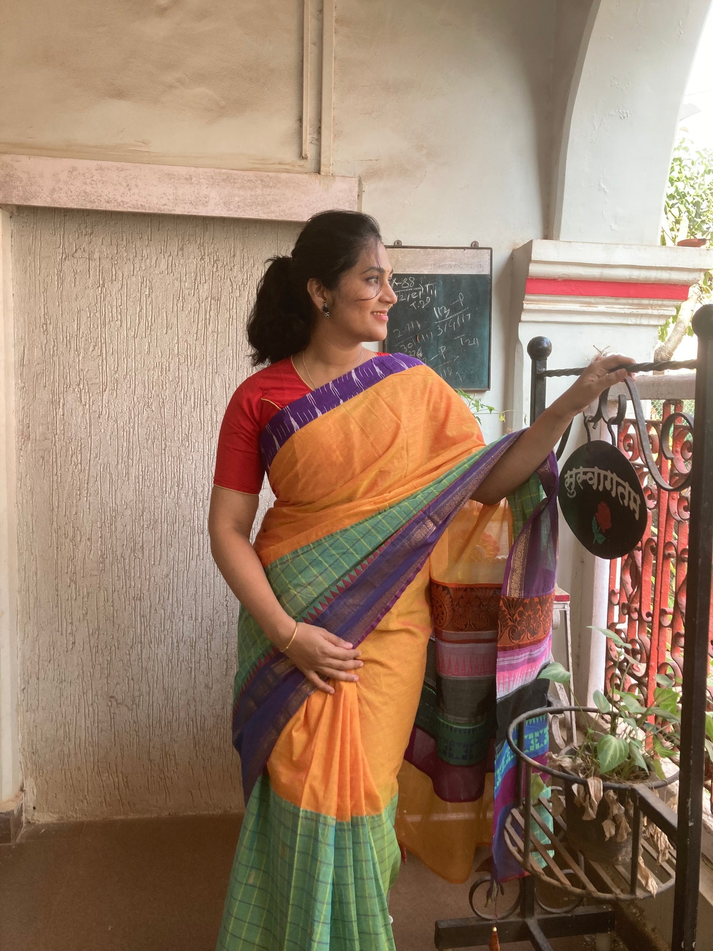 Yellow And Green Maanto Concept Saree