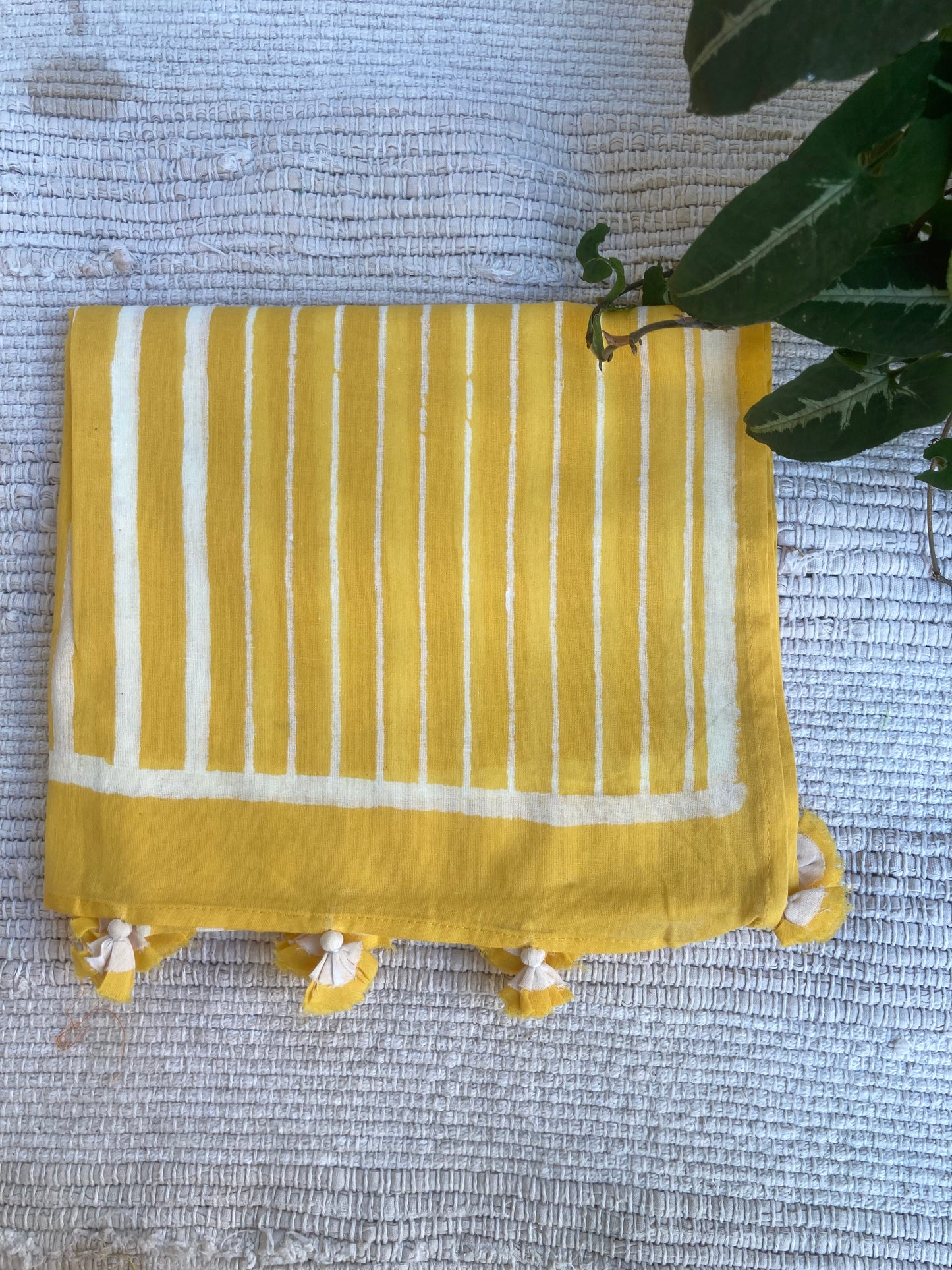 Lemon Yellow Block-Printed Cotton Stole