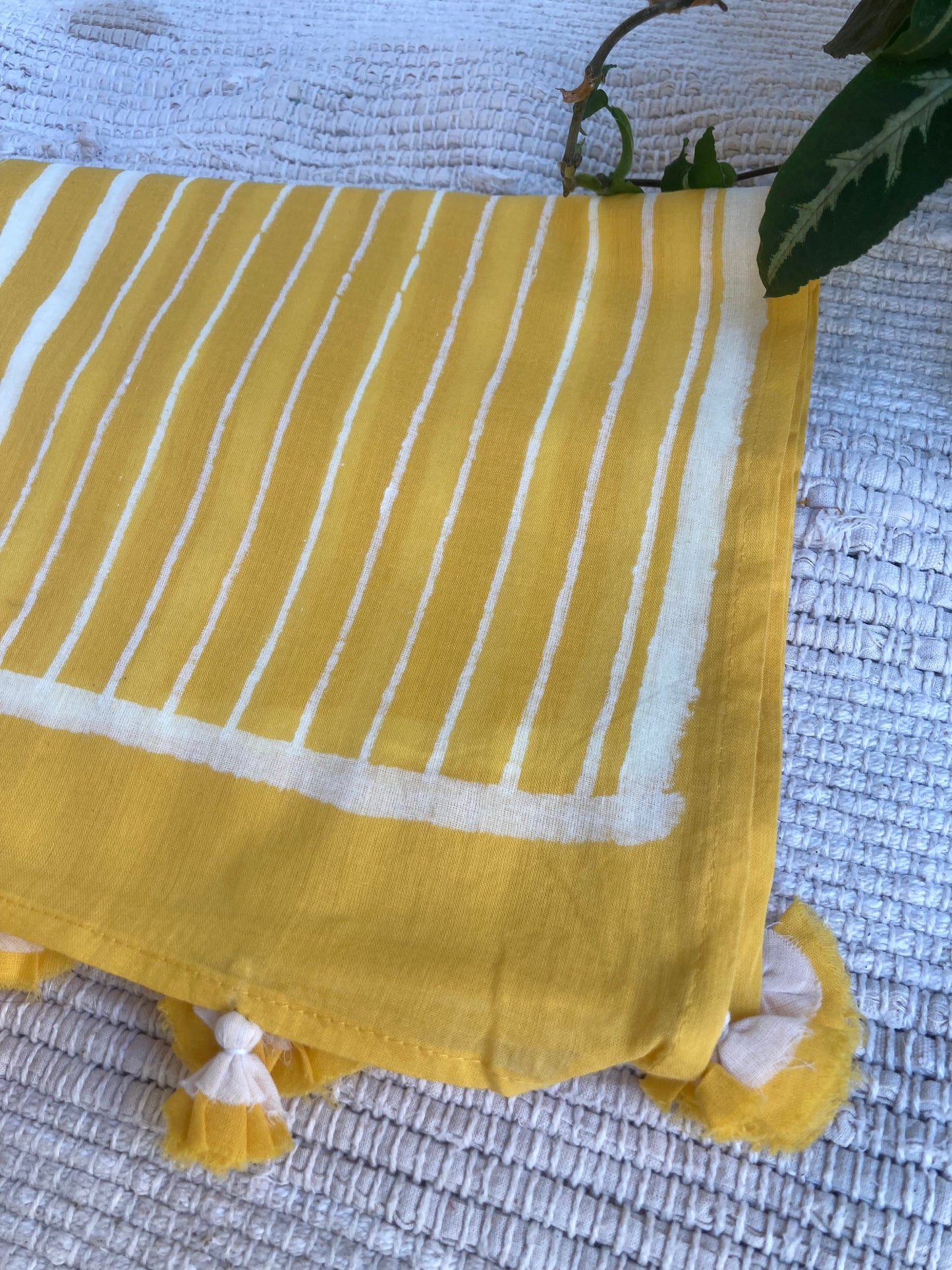 Lemon Yellow Block-Printed Cotton Stole