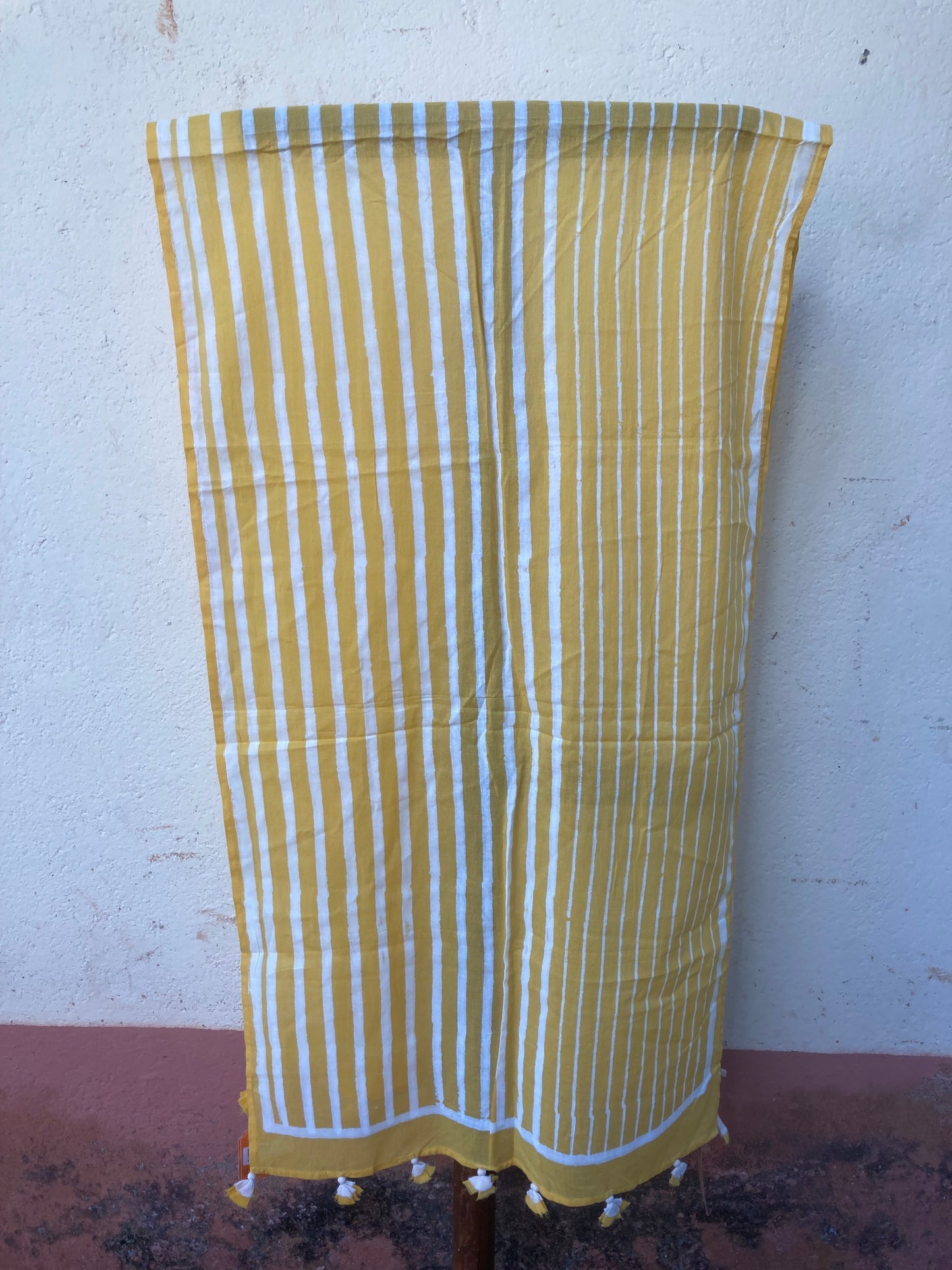 Lemon Yellow Block-Printed Cotton Stole