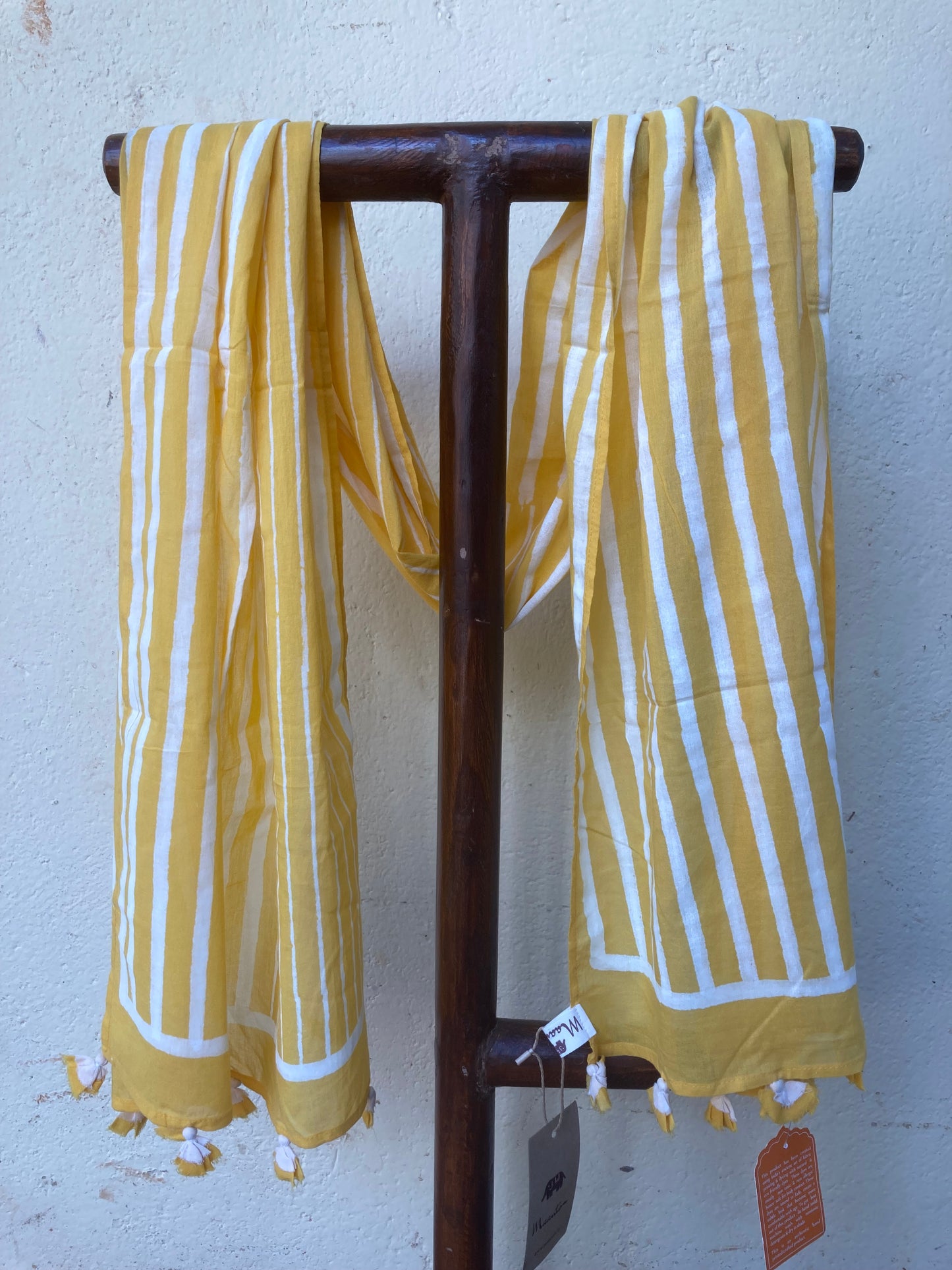 Lemon Yellow Block-Printed Cotton Stole