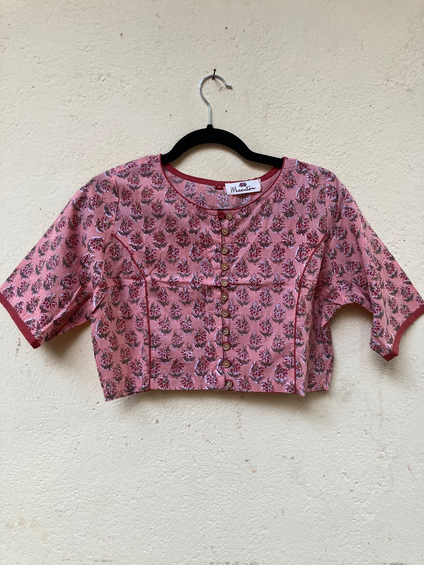 Light Peach Block Printed Cotton Blouse