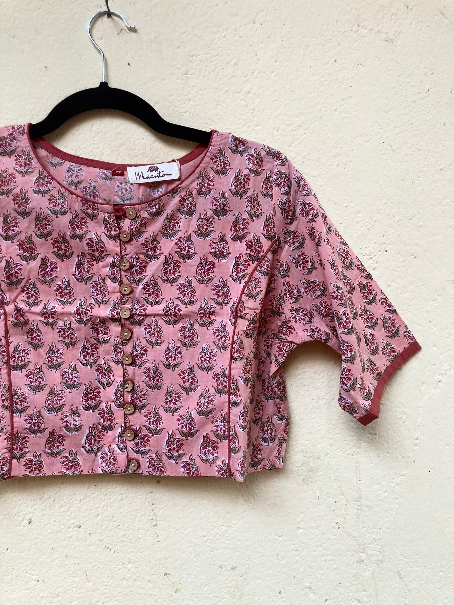 Light Peach Block Printed Cotton Blouse