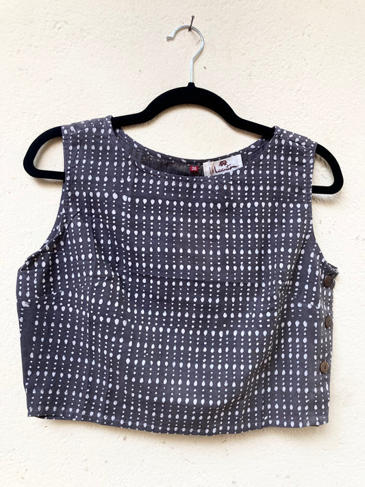 Cloud Grey Block Printed Cotton Blouse