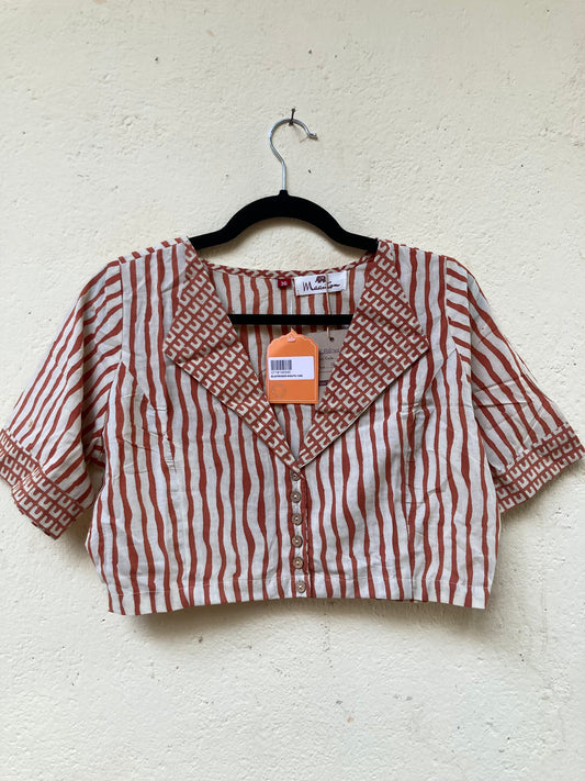 Camel Handblock Printed Cotton Blouse