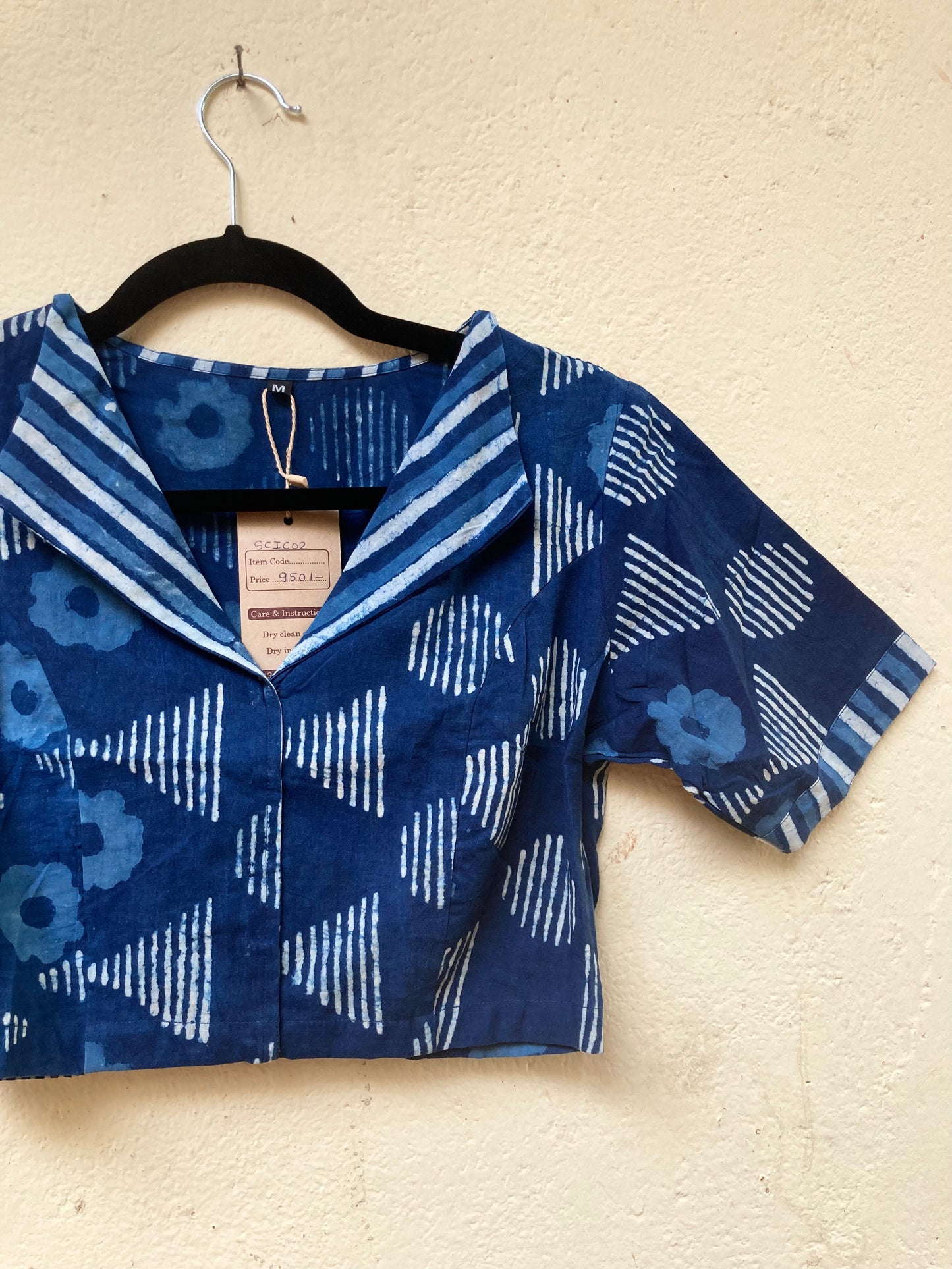 Indigo Handblock Printed Cotton Blouse