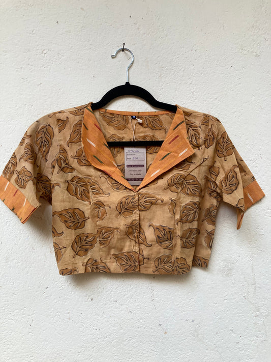 Mustered Yellow Handblock Printed Cotton Blouse