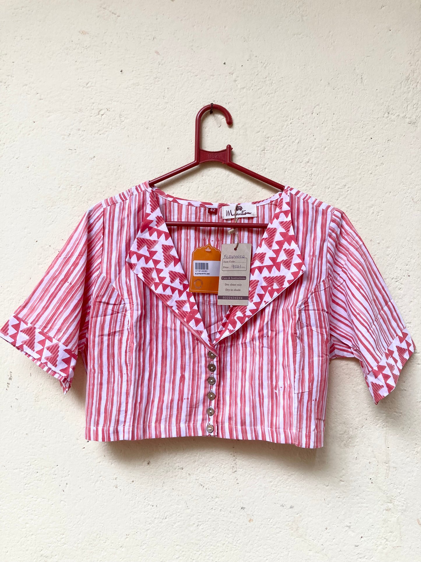 Pink Peach Handblock Printed Cotton Blouse