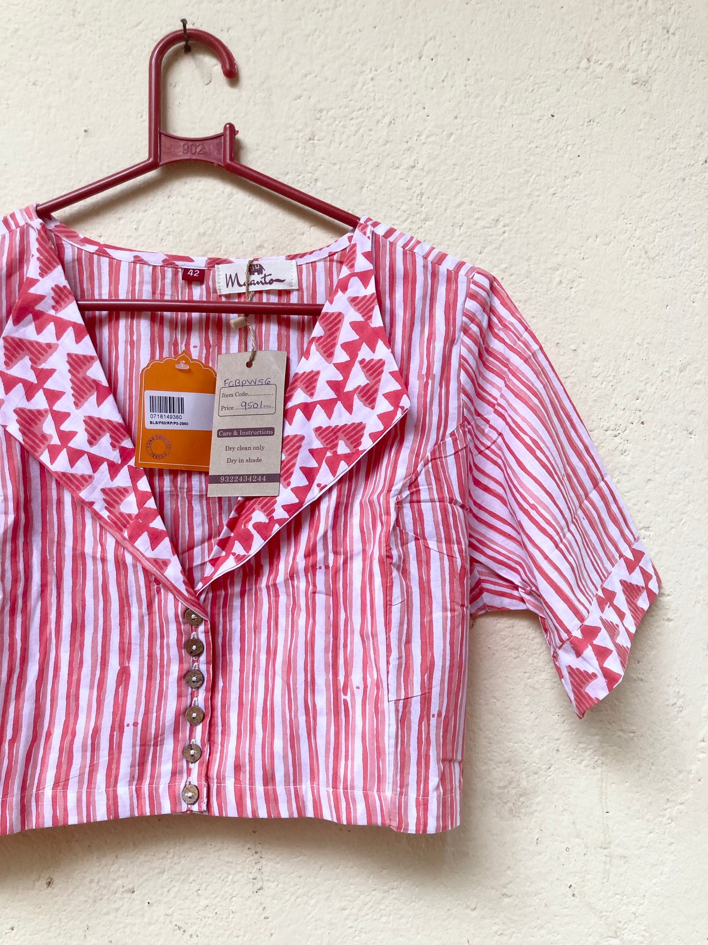 Pink Peach Handblock Printed Cotton Blouse