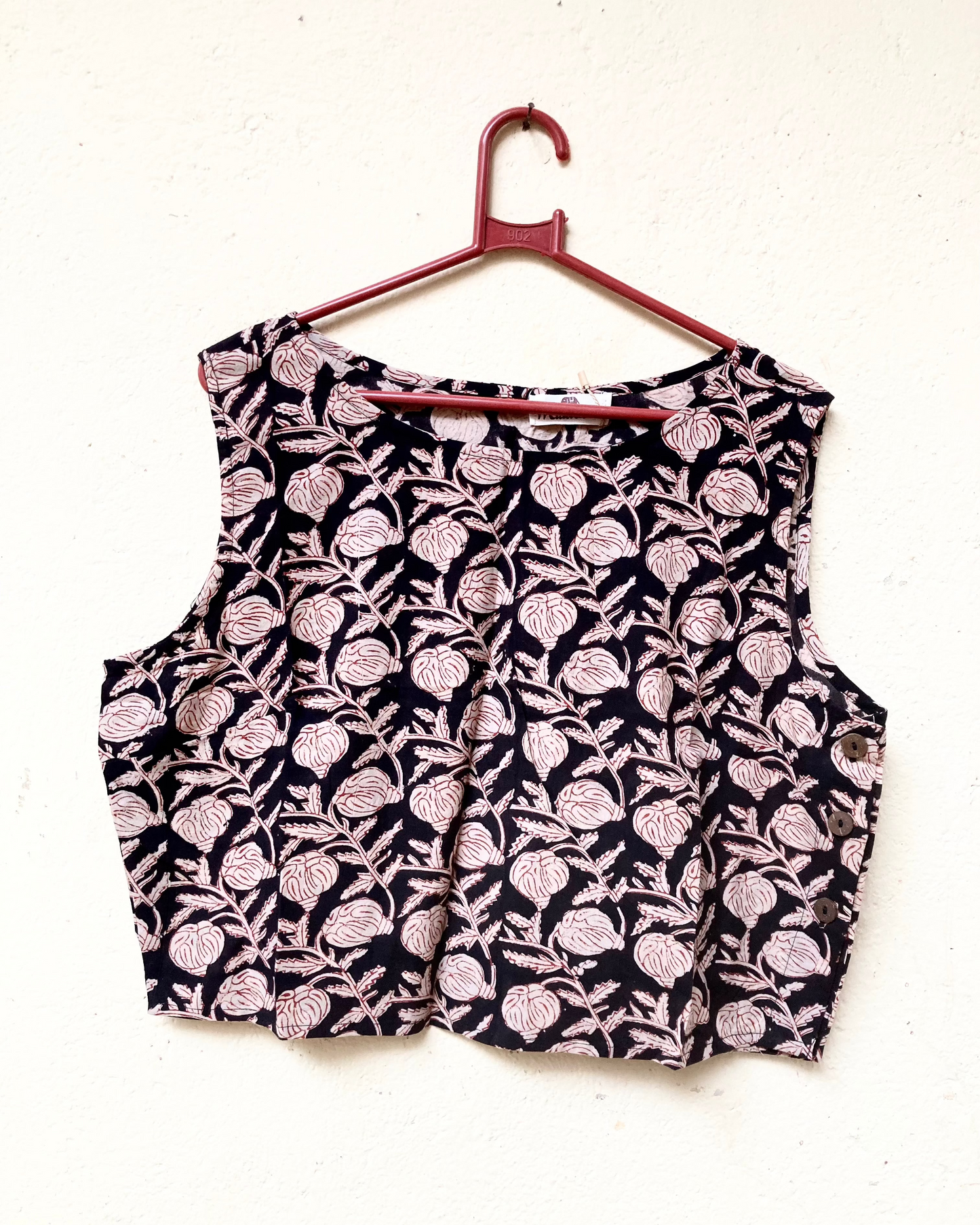 Black And Red Block Printed Cotoon Blouse