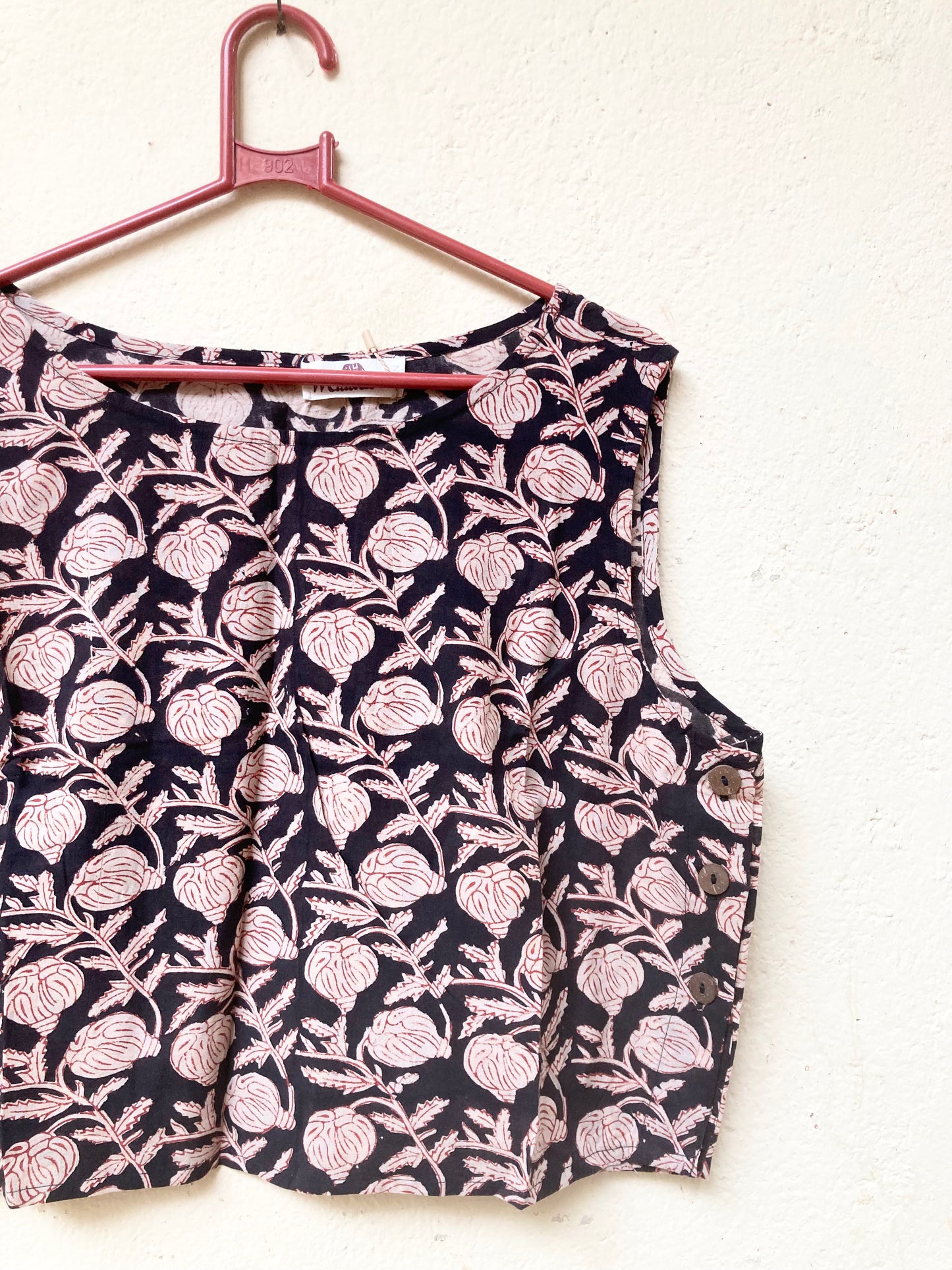 Black And Red Block Printed Cotoon Blouse