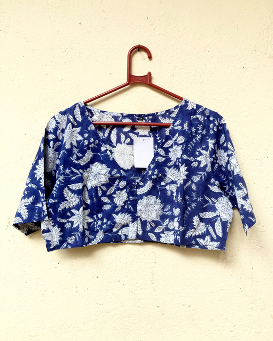 Blue Block Printed Cotton Blouse