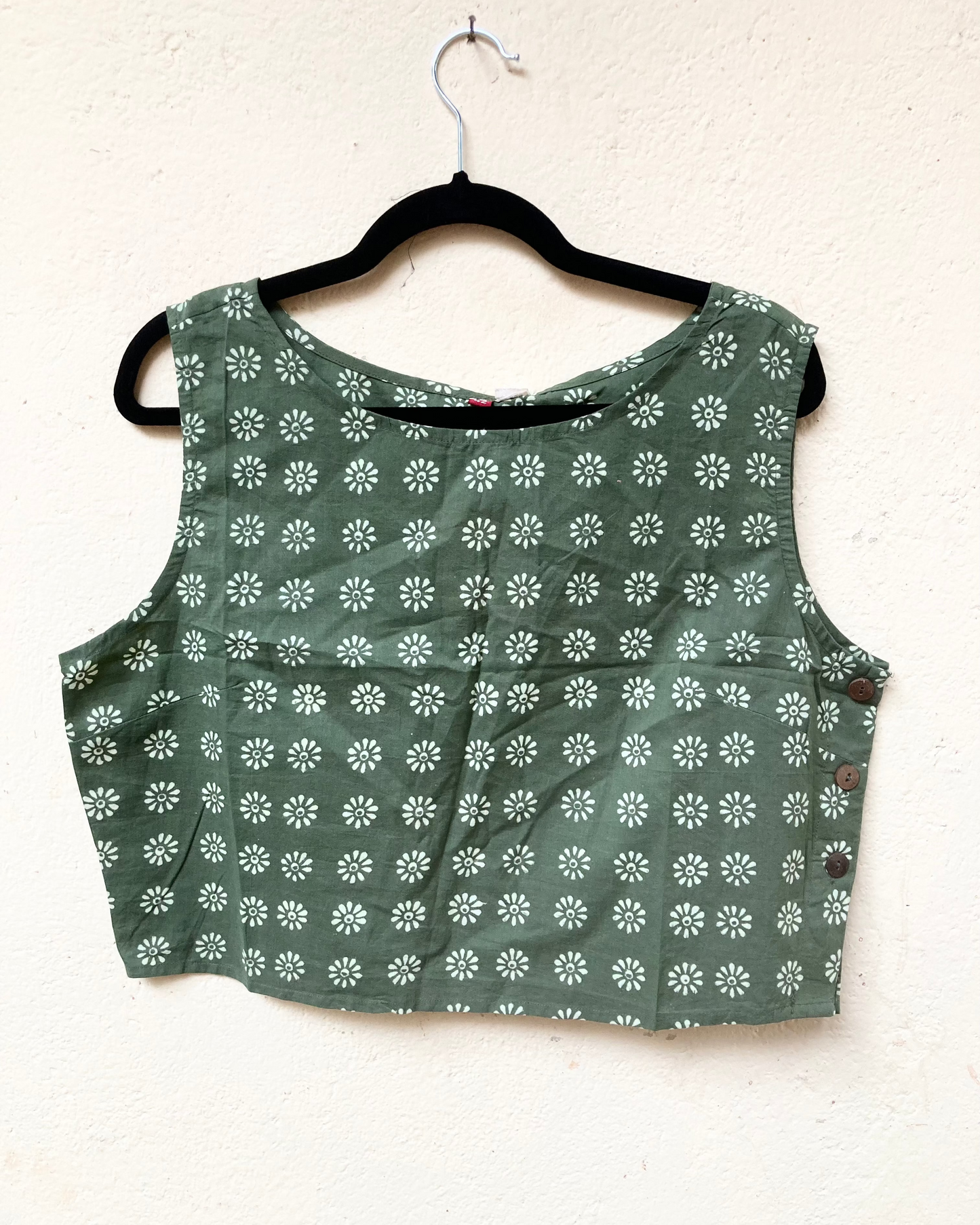 Green Block Printed Cotton Blouse