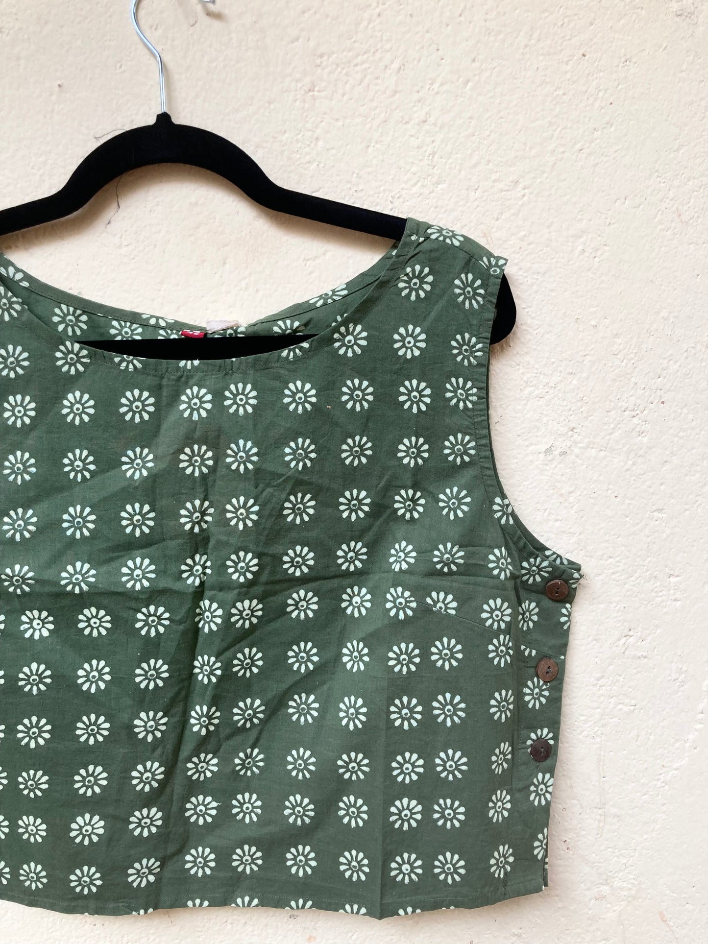 Green Block Printed Cotton Blouse