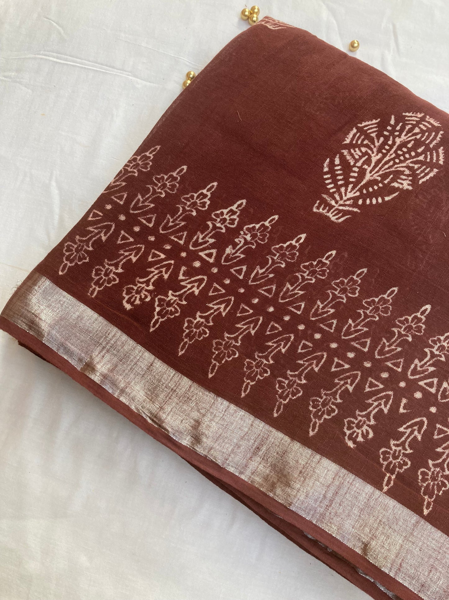Brown Slub Linen Saree