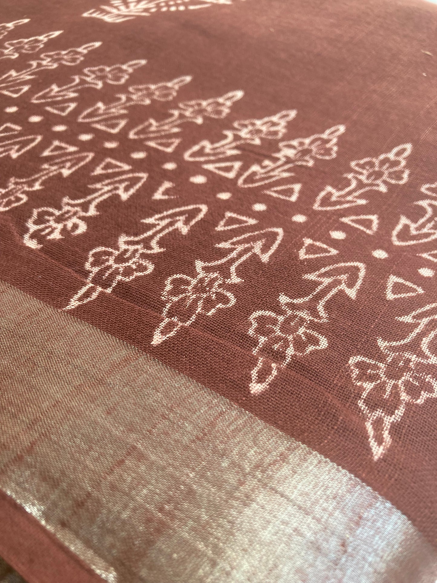 Brown Slub Linen Saree