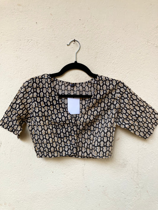 Black Block Printed Cotton Blouse