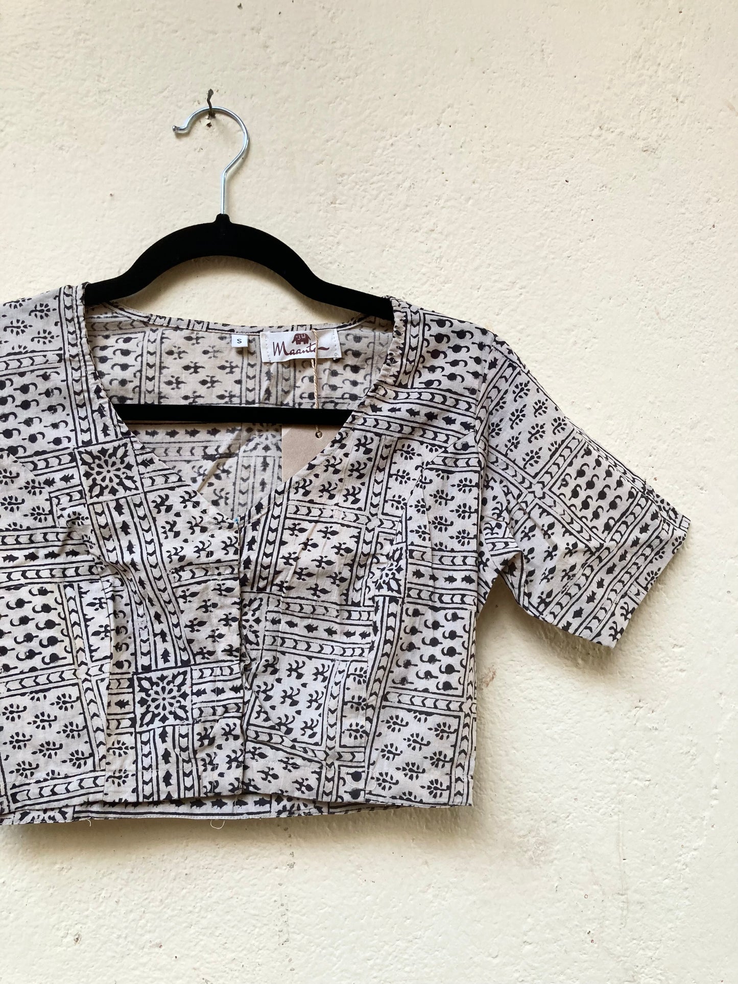 White And Black Block Printed Blouse