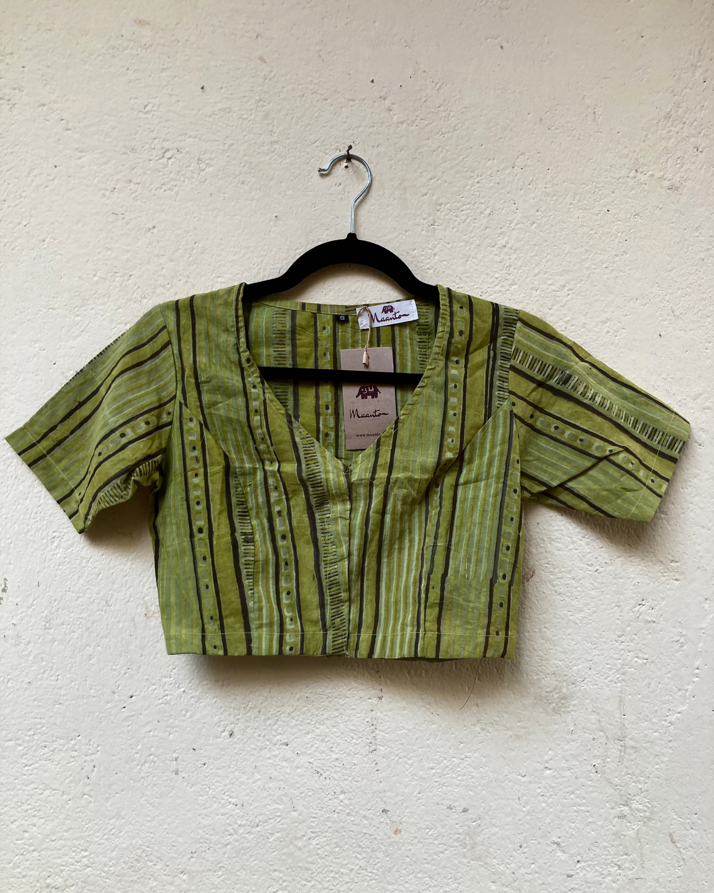 Light Green Block Printed Cotton Blouse