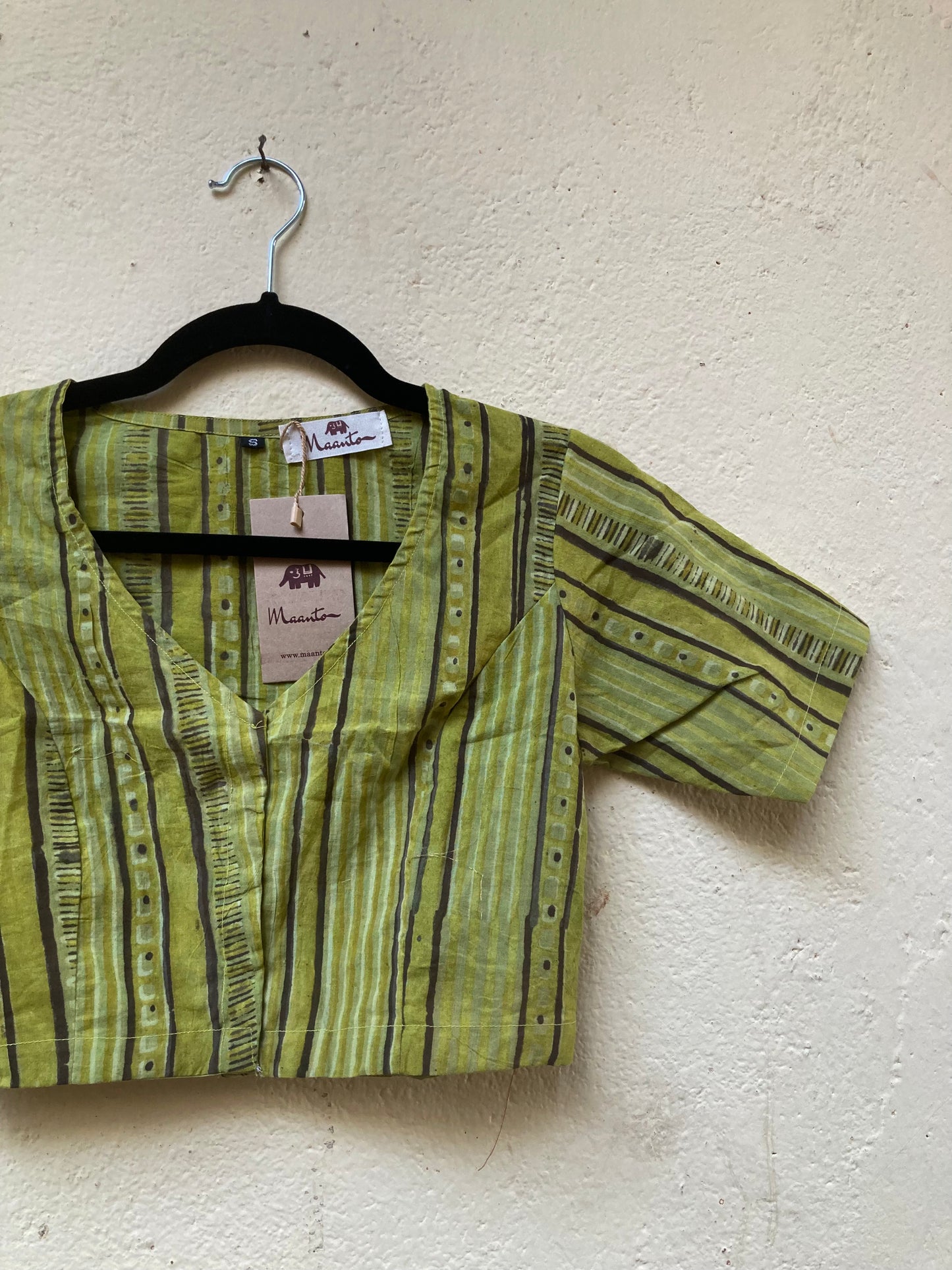 Light Green Block Printed Cotton Blouse