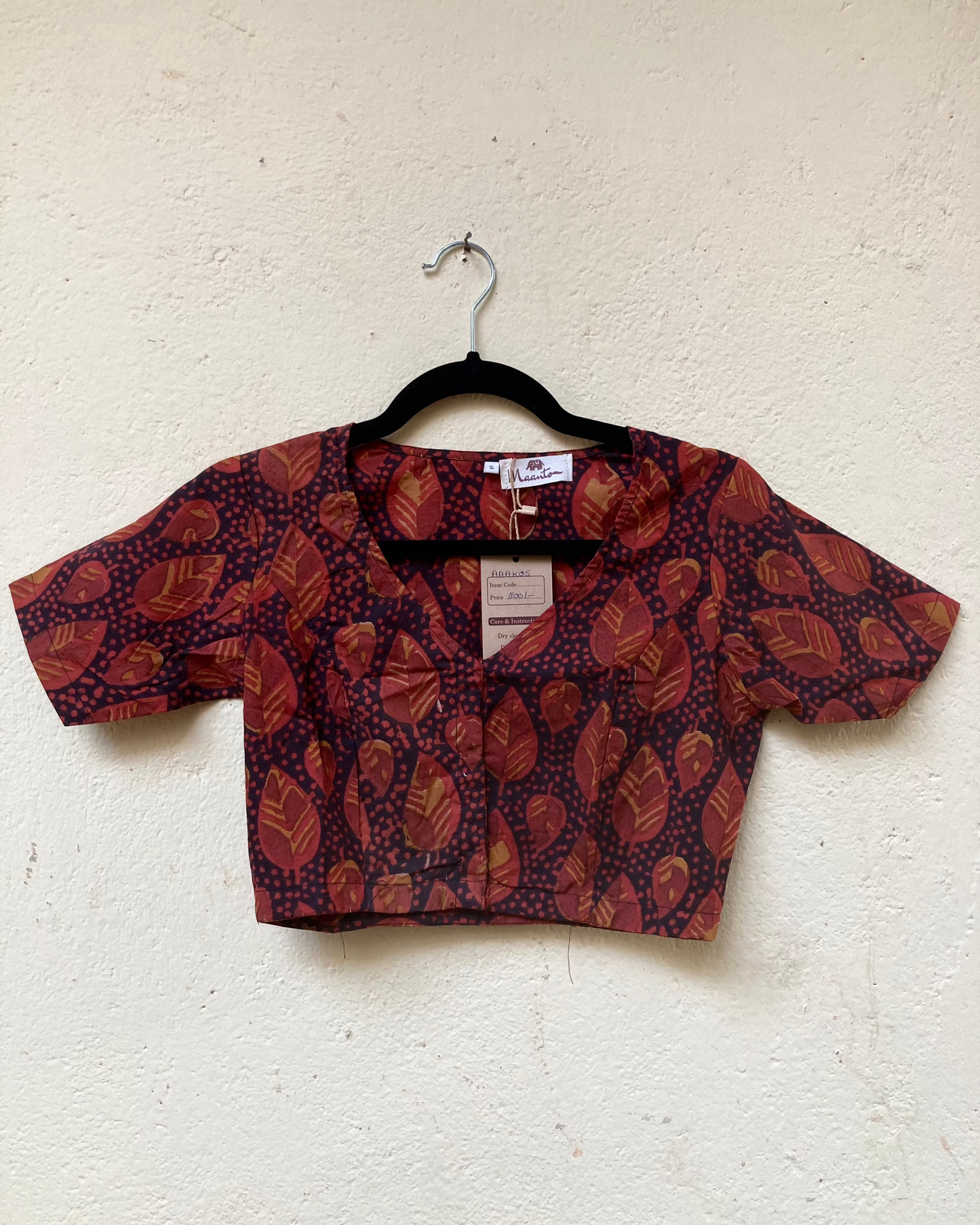 Maroon Block Printed Cotton Blouse