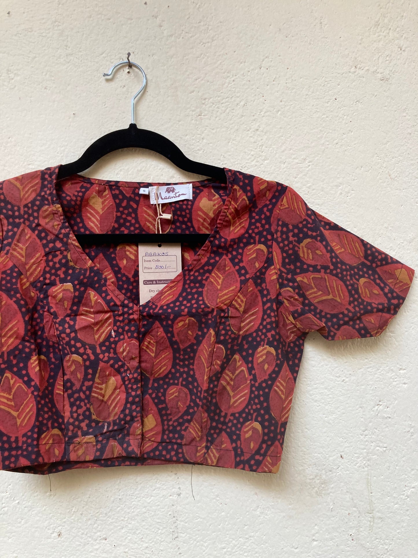 Maroon Block Printed Cotton Blouse