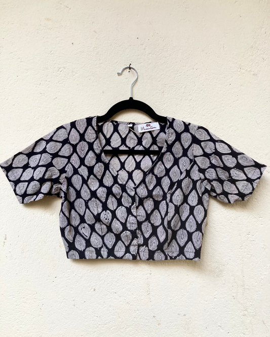 Black And White Block Printed Cotton Blouse
