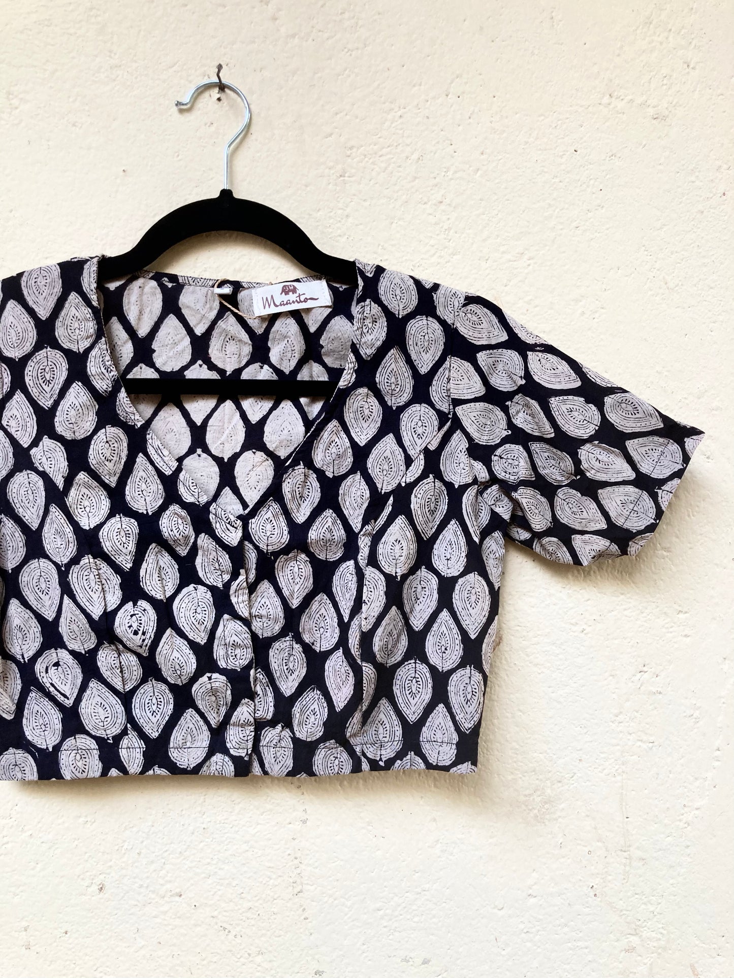 Black And White Block Printed Cotton Blouse